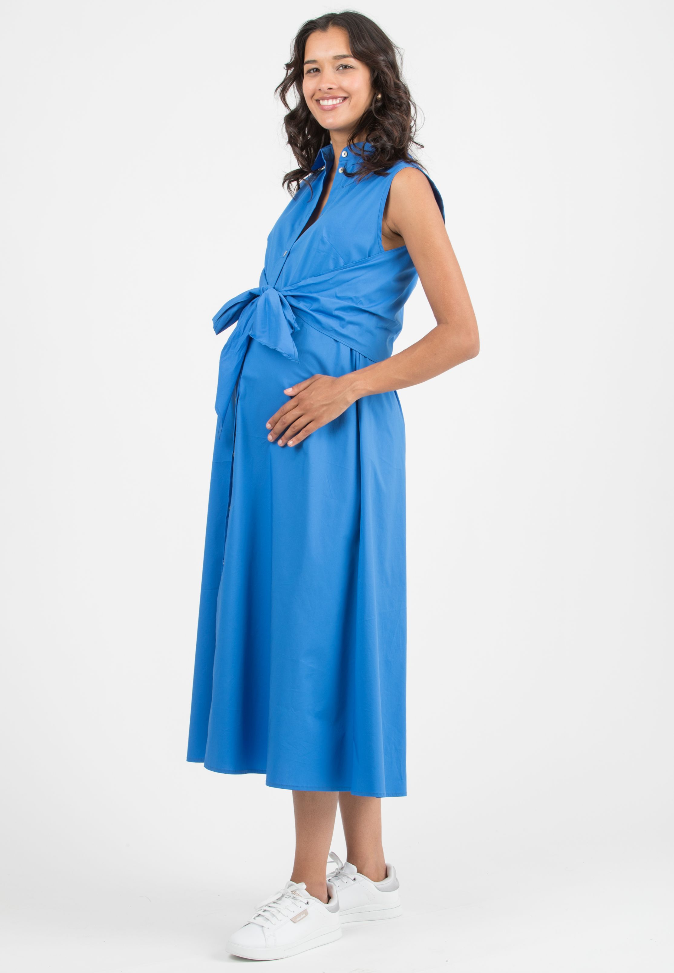 MICHELA - Abito Premaman & Allattamento Stile Camicia (Blu Cina, XXS)