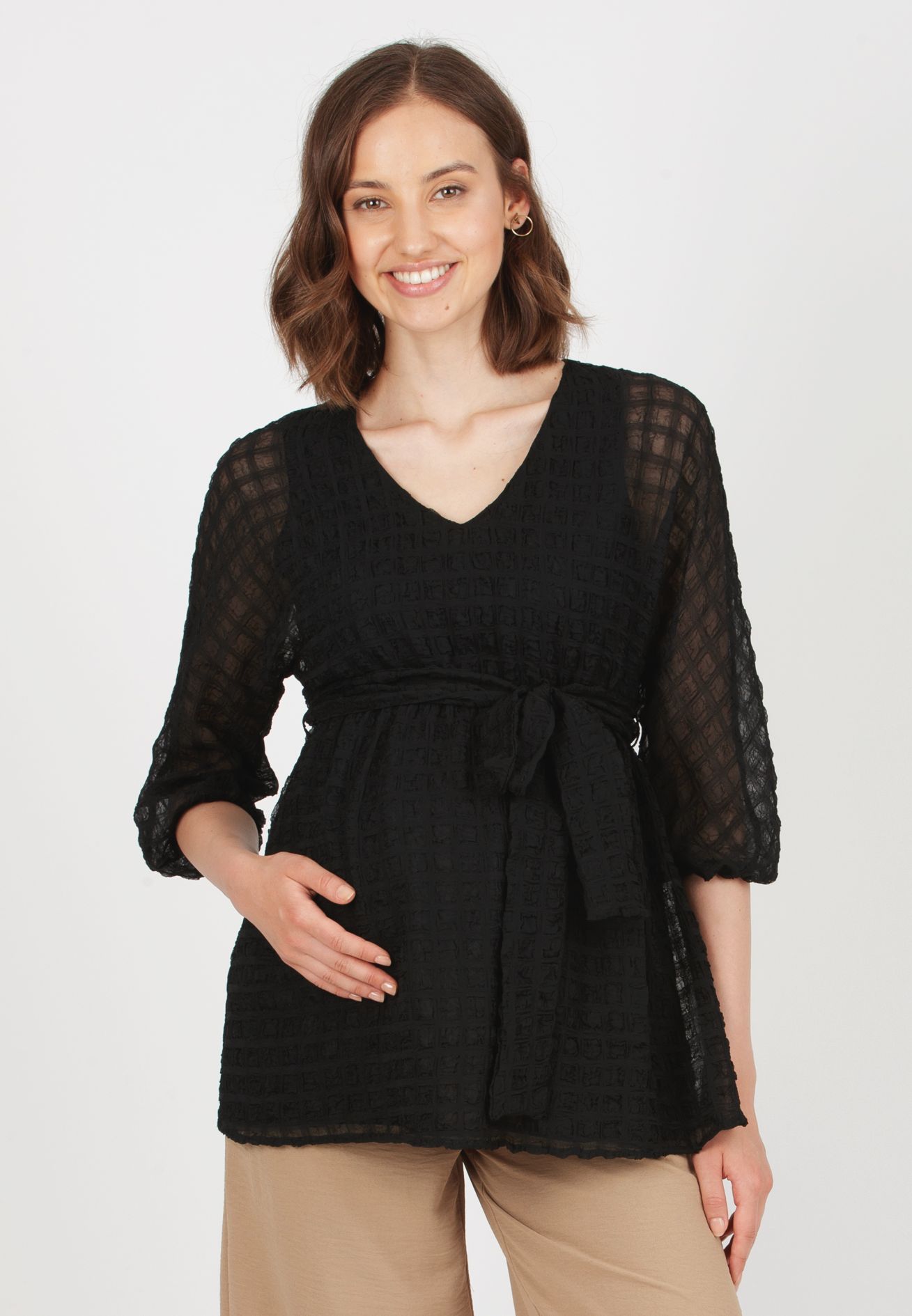 HOPE M – Casacca Premaman a Quadri in Tessuto Goffrato (Nero, XS)