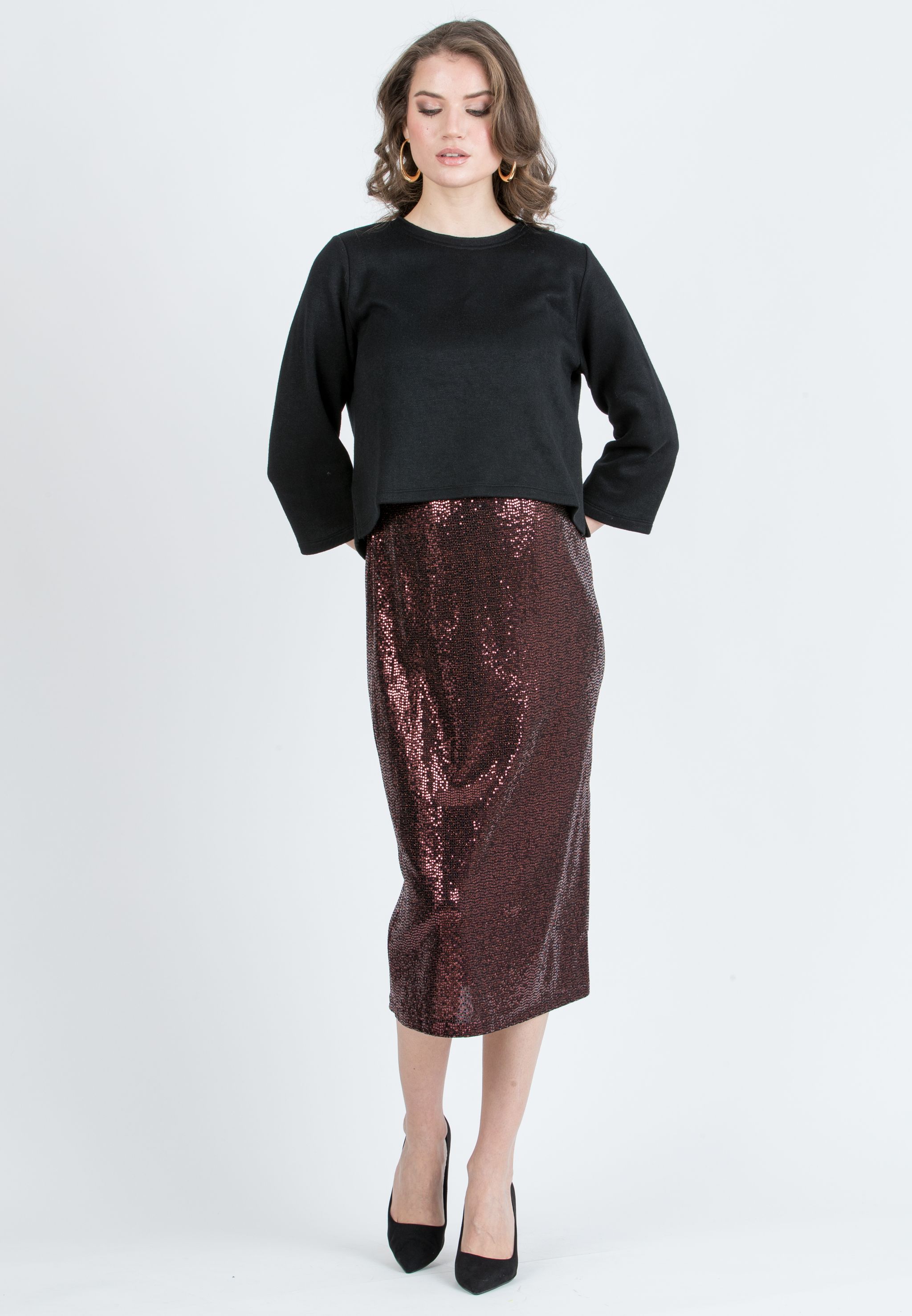 VERA P – Sequin Pencil Skirt (Rosso Mattone)