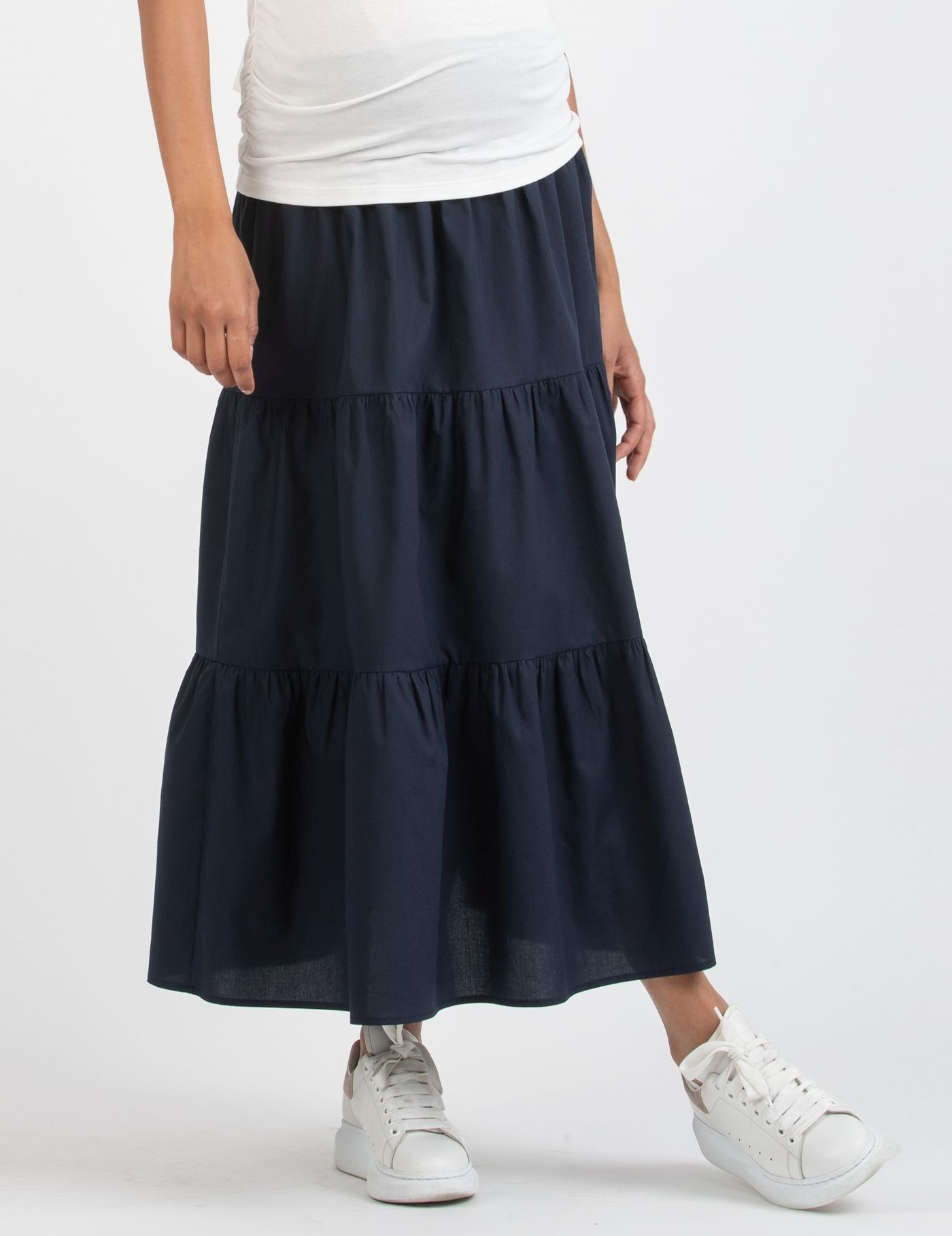 Maternity Skirt in Cotton Poplin with Wide Flounces (Blu)