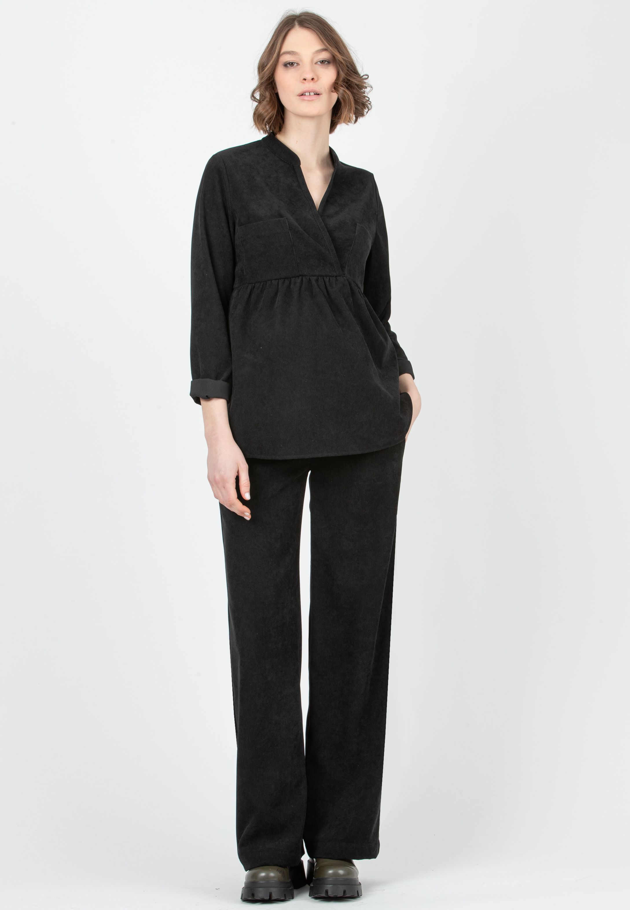 WINONA V - Palazzo Maternity Trousers in Soft Corduroy (Nero)