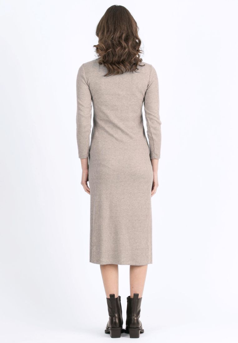 ISSA M/L – Abito Premaman & Allattamento in Maglia a Costina con Nodo (Marrone Melange)