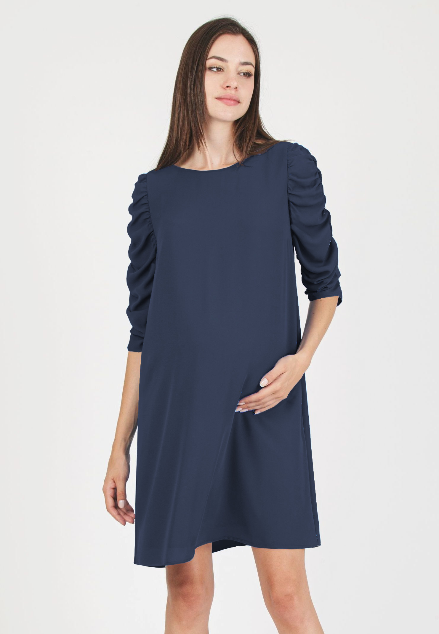 NANCY - Abito Premaman con Manica Arricciata (Blu, XS)