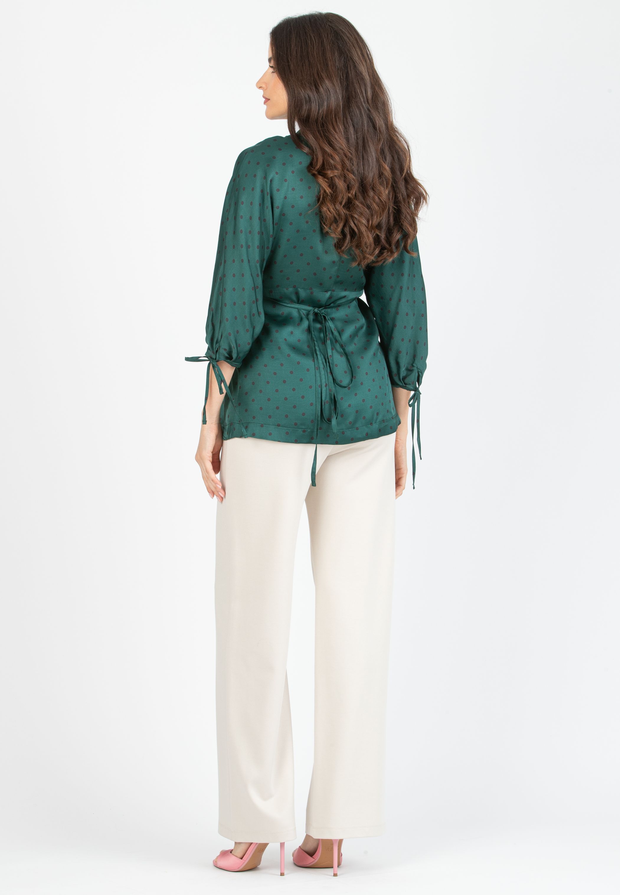 VIOLA M - Casacca Kimono Premaman in Raso di Viscosa con Laccetti (Verde, XS)