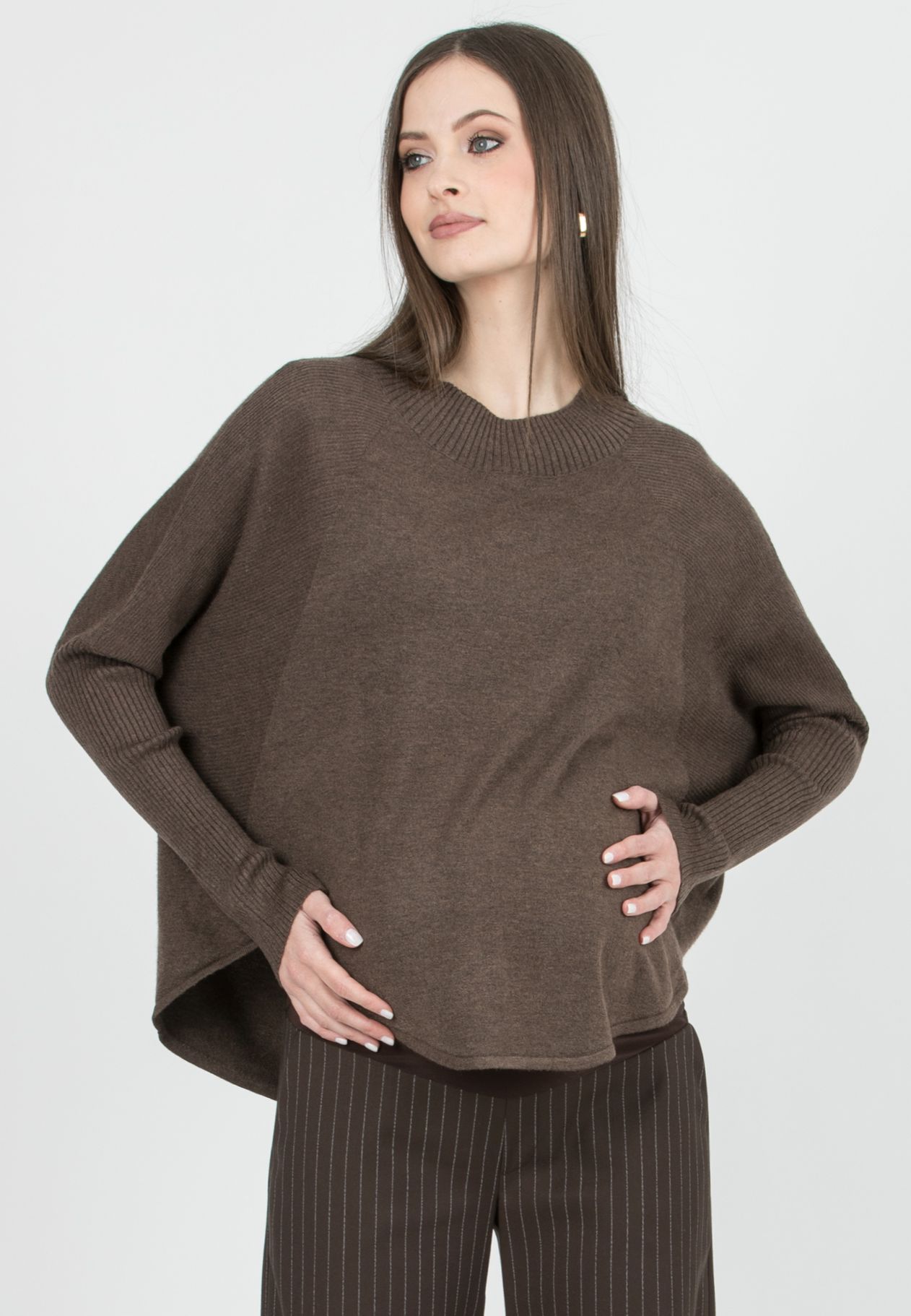MIKA - Maglione Premaman con Orli Tondeggianti (Marrone)