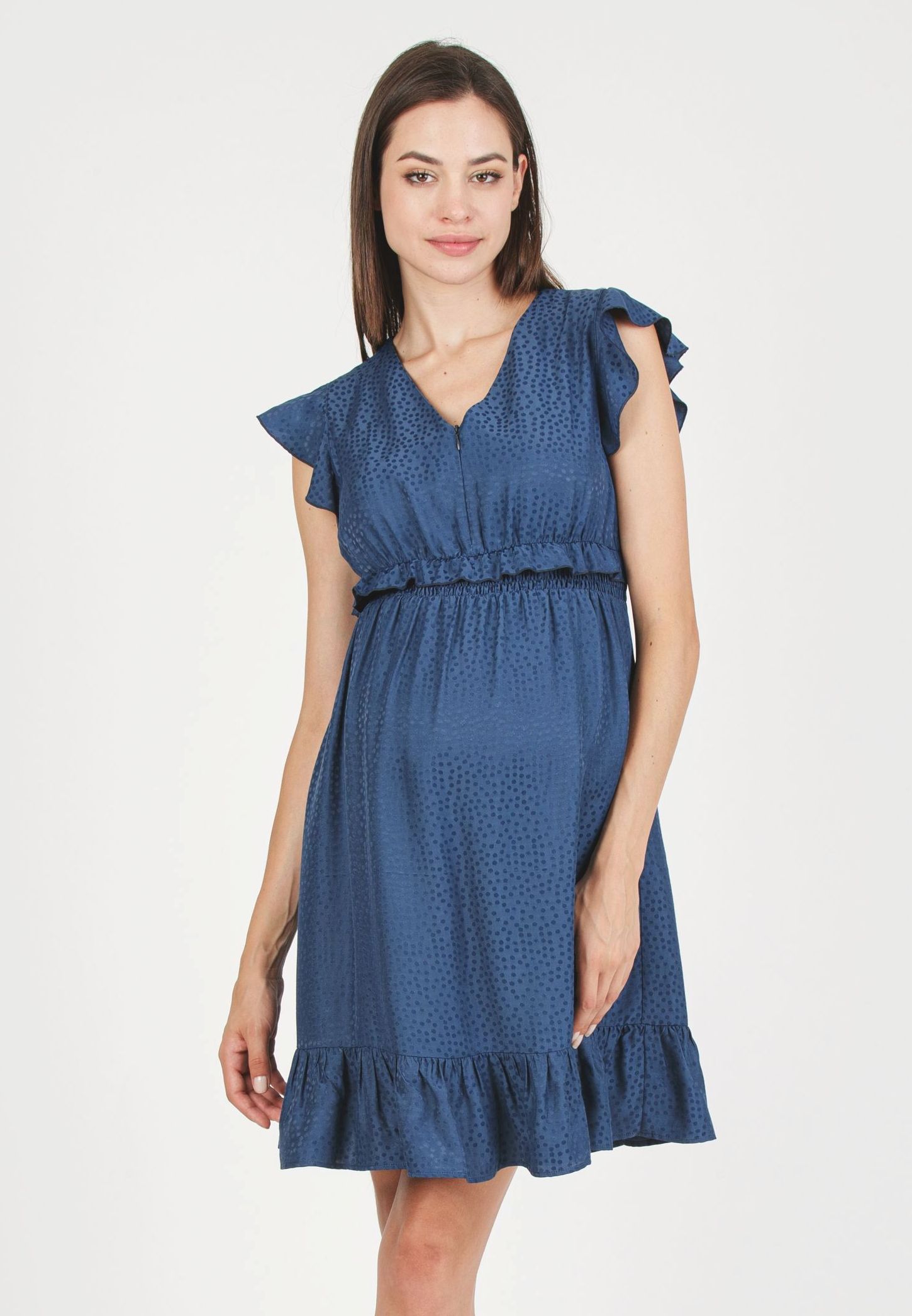 Abito Premaman & Allattamento in Viscosa Jacquard (Blu, XS)