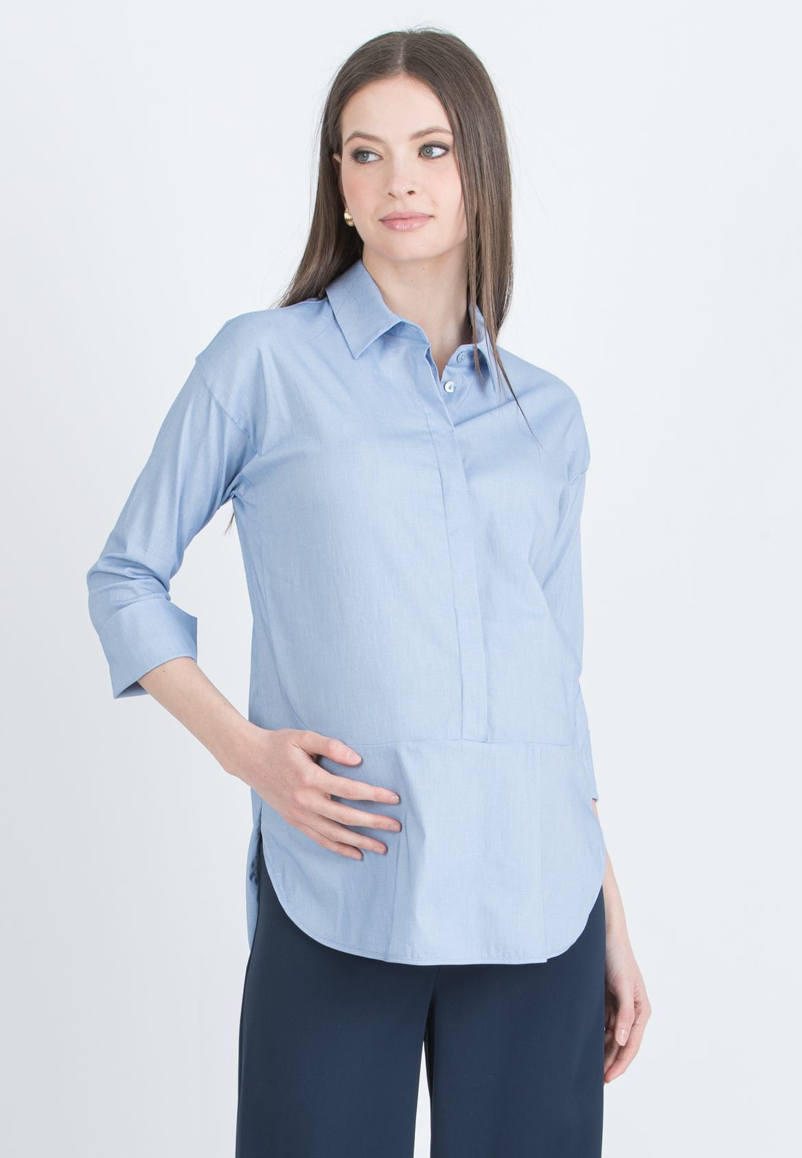 BEATRICE - Overhead Maternity & Nursing Shirt with Round Hems (Azzurro)