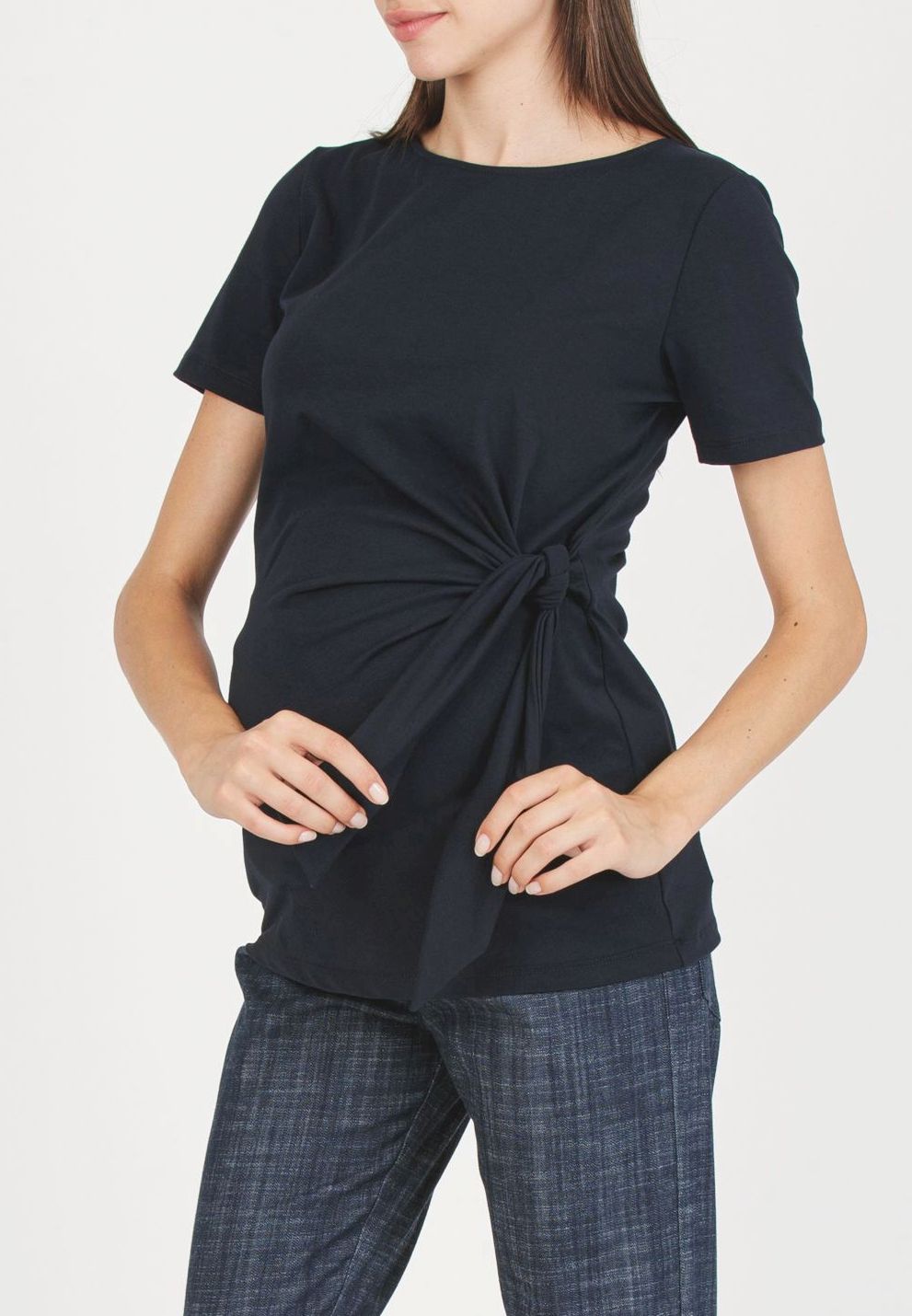 KAREN M - T-Shirt Premaman in Jersey di Cotone con Nodo Laterale (Blu, XS)