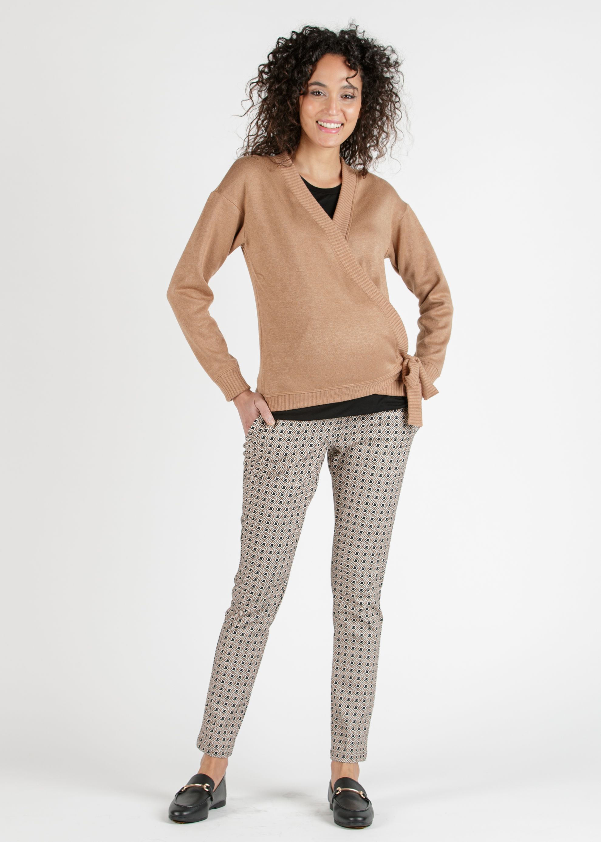 CARMEN - Cardigan Premaman Incrociato in Filato Misto Viscosa (Cammello, XS)