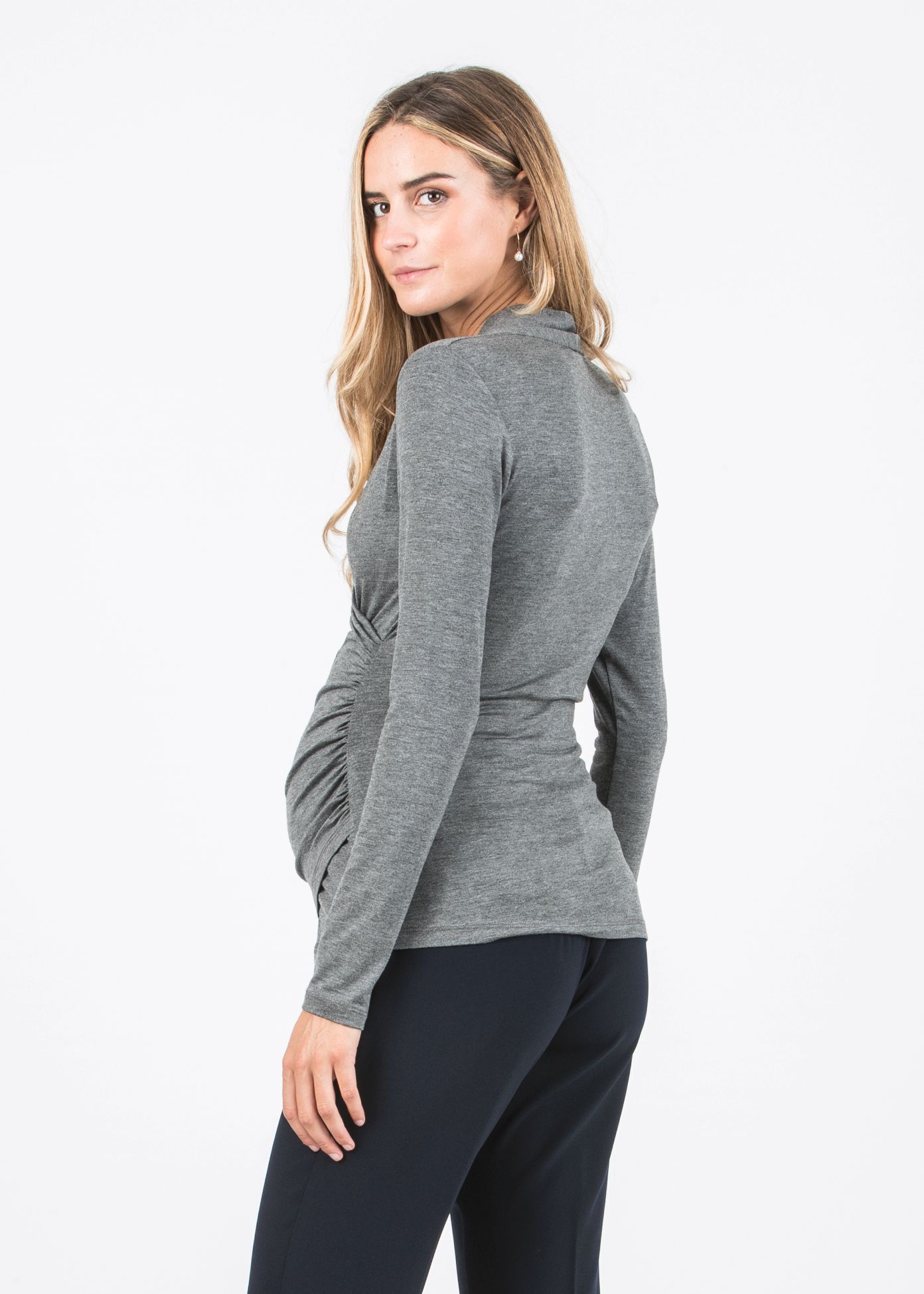 JENNIFER - Maternity & Nursing Top with Crossover Neckline (Heather Grey, XS)