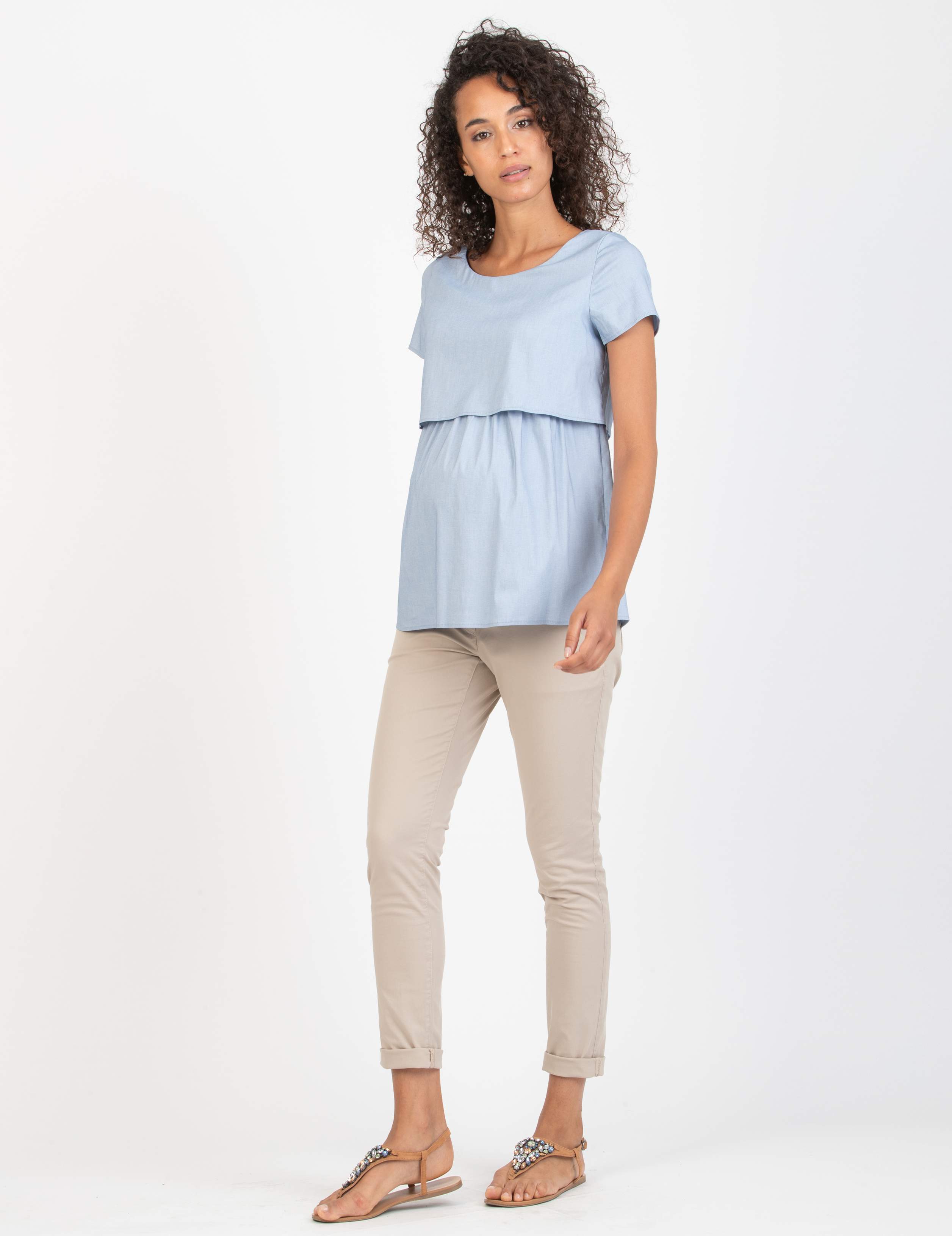 Slim Fit Boyfriend Maternity Trousers (Beige, XS)