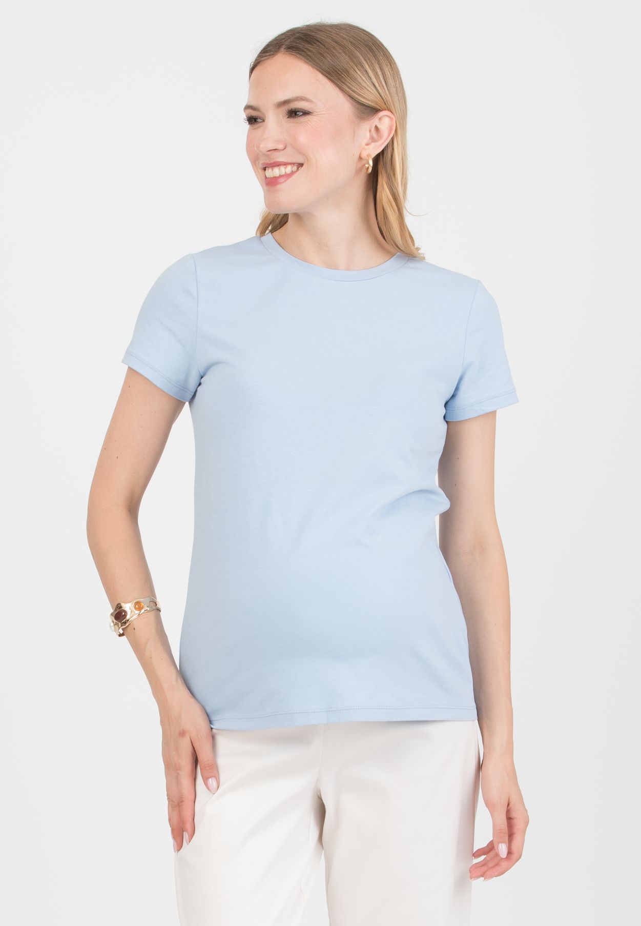 KRISTEN - Maternity Cotton T-Shirt with Braided Back Detail (Azzurro)