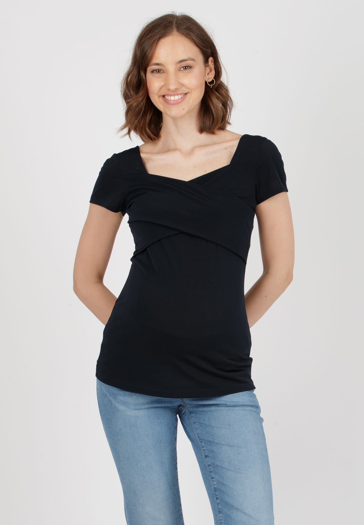 ESTELLE M - Maternity & Nursing Top with Bands on Bodice (Blue, XS)