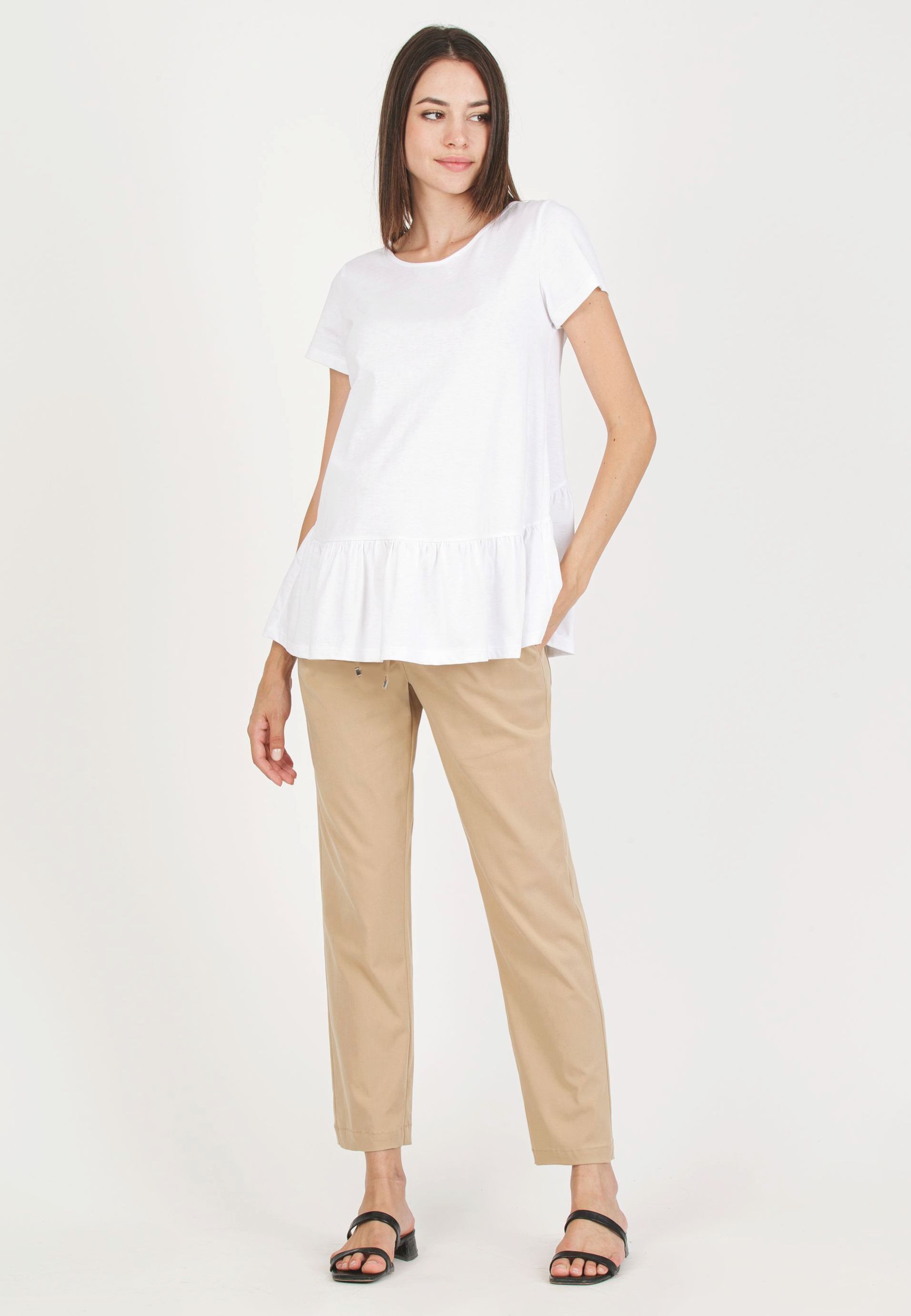 STEPH - Pantalone Premaman in Morbida Gabardina di Tencel (Beige, XS)