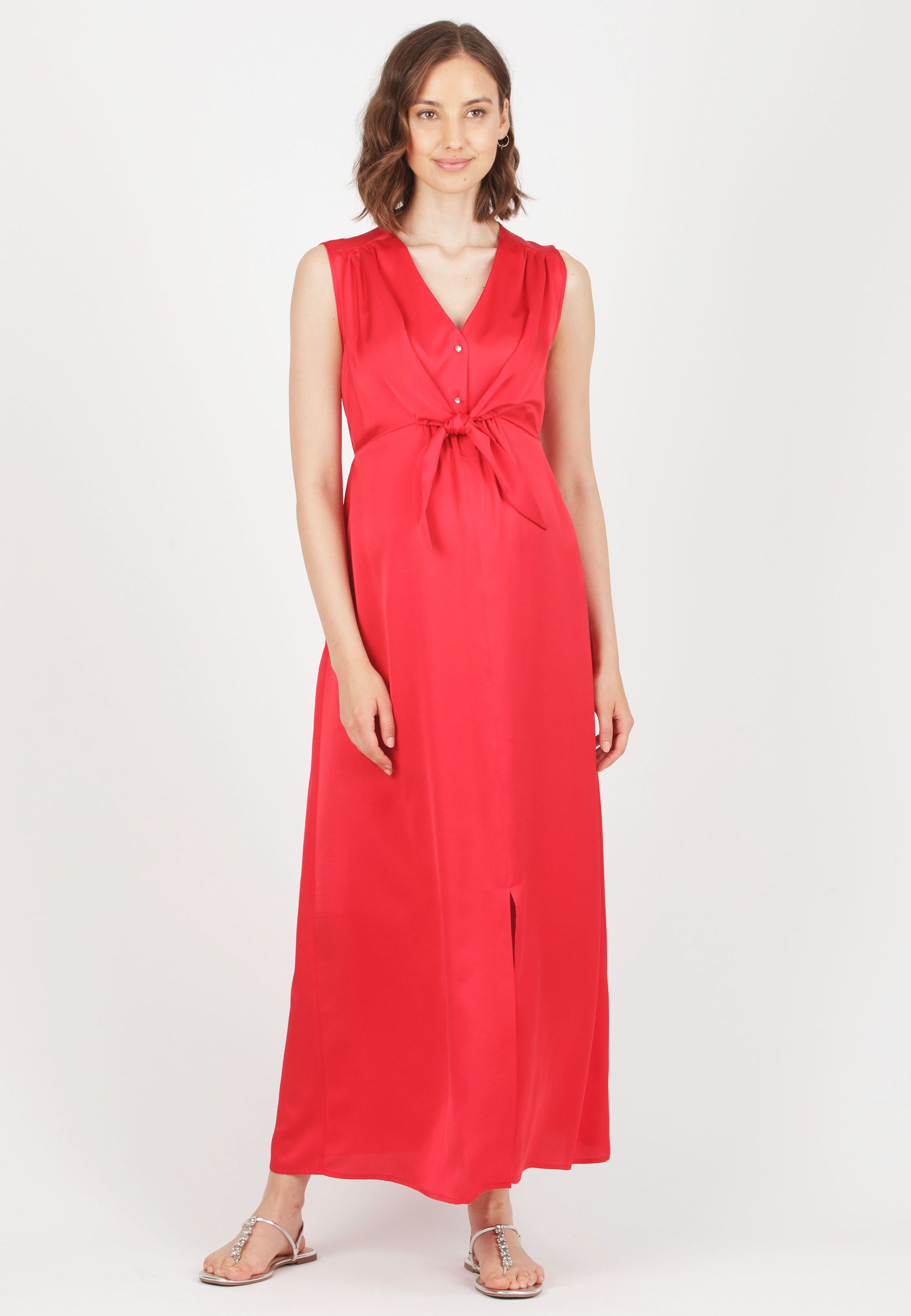 BELEN MAXI - Satin Maternity & Nursing Maxi Dress (Red, XS)