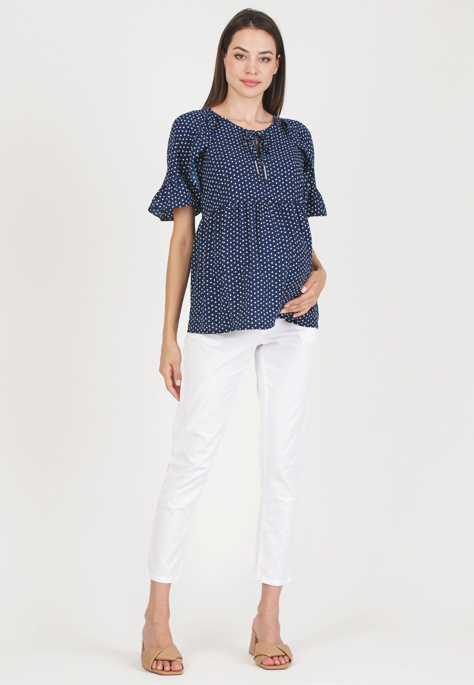 TINA M - Casacca premaman & Allattamento a Pois con Volant (Blu)