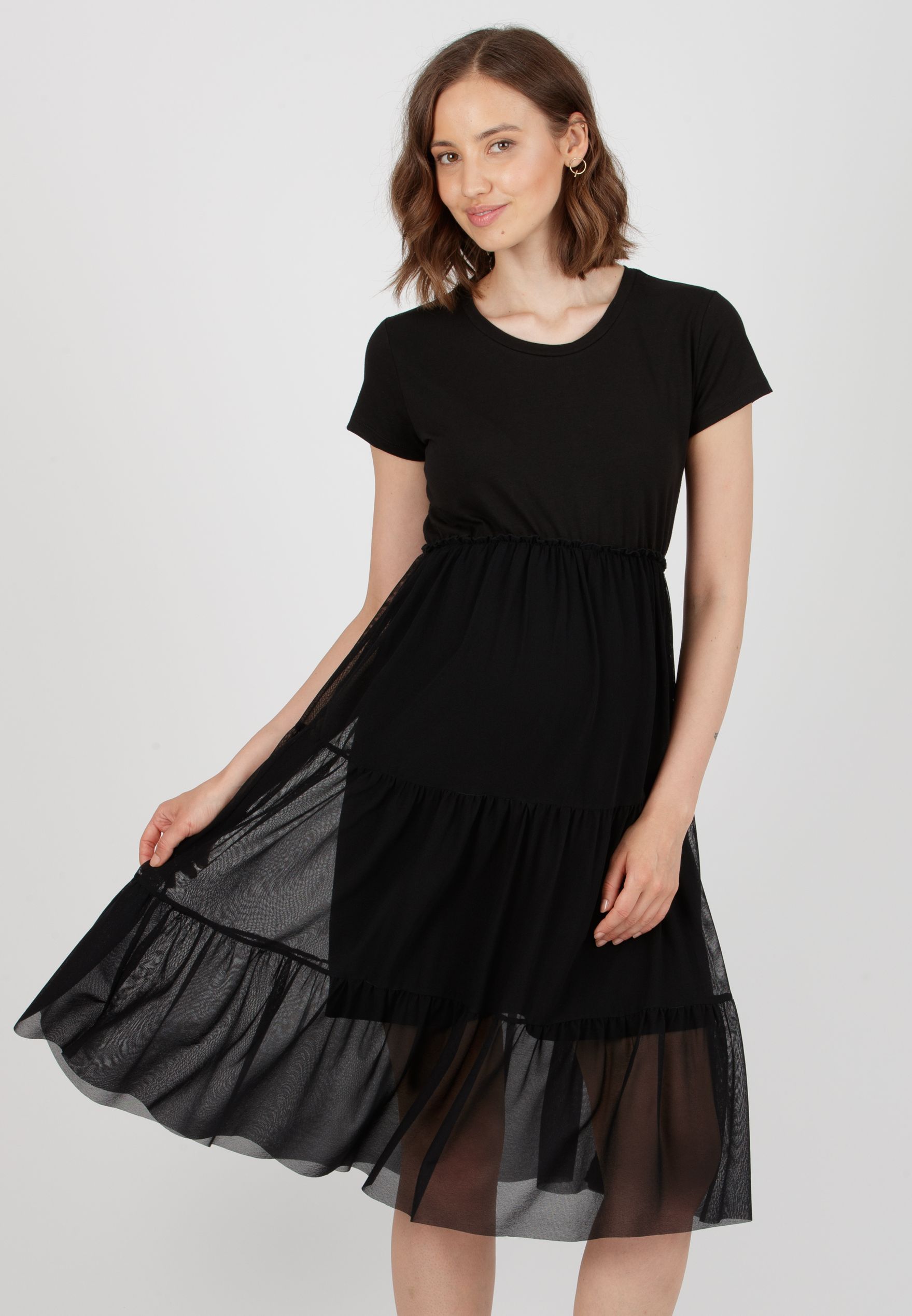BONNIE - Abito Premaman in Jersey di Cotone con Gonna in Tulle (Nero, XS)