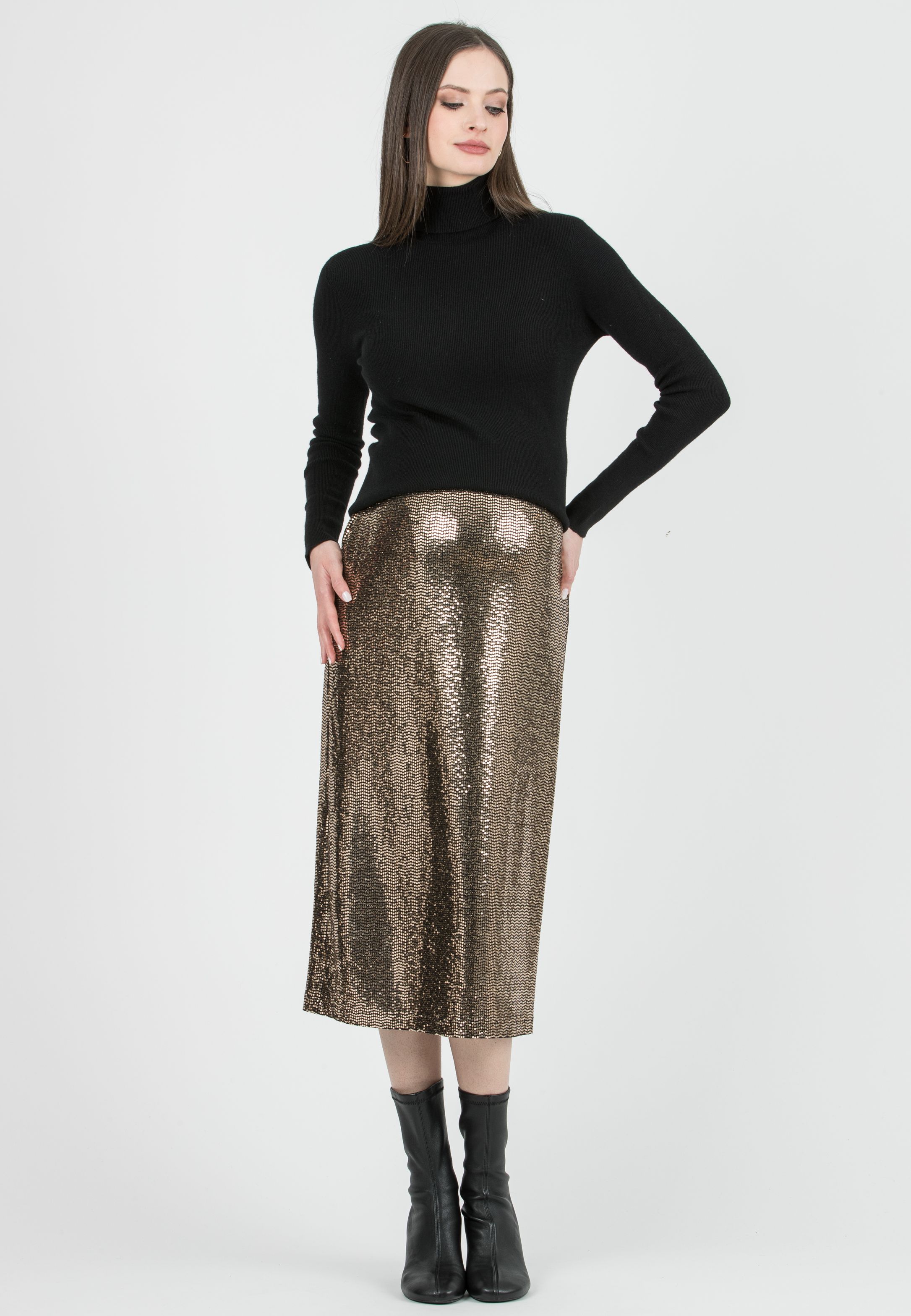VERA P - Sequin Pencil Skirt (Giallo Ocra)