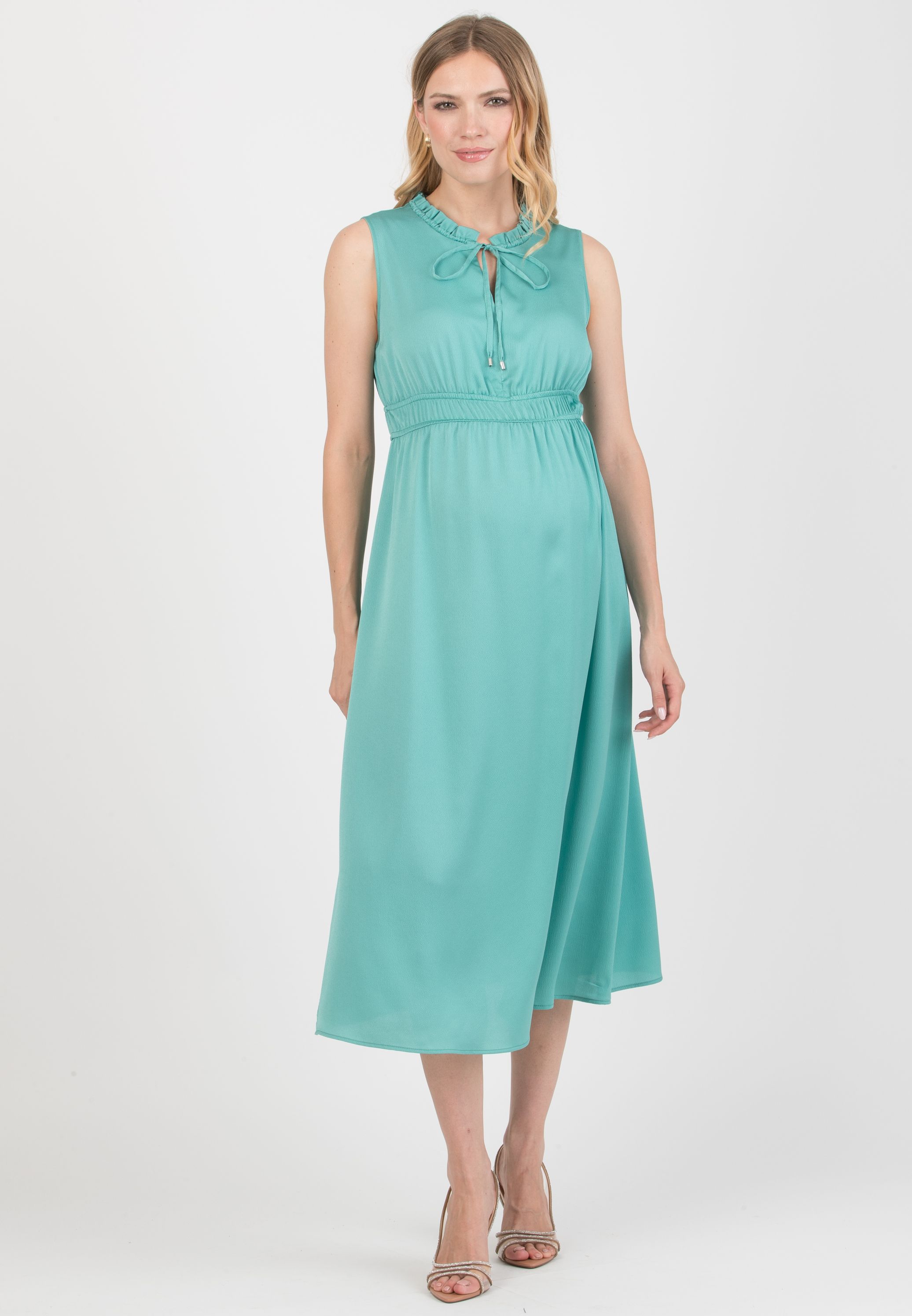ALESSANDRA - Abito Premaman & Allattamento con Elastici in Vita e Collo con Ruches (Acqua, XS)