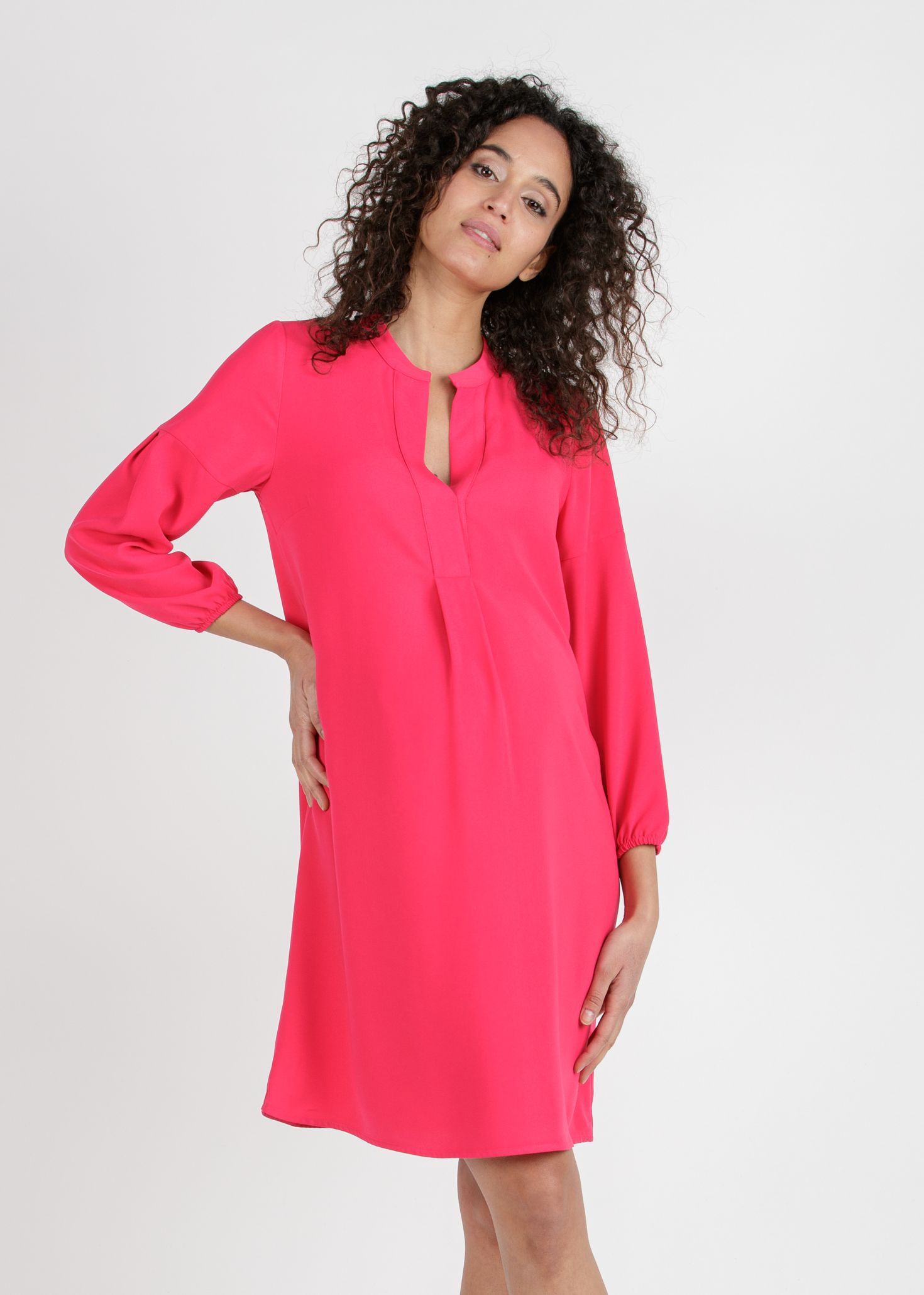 LISA - Maternity Dress with Central Pleat (Fuchsia, XS)