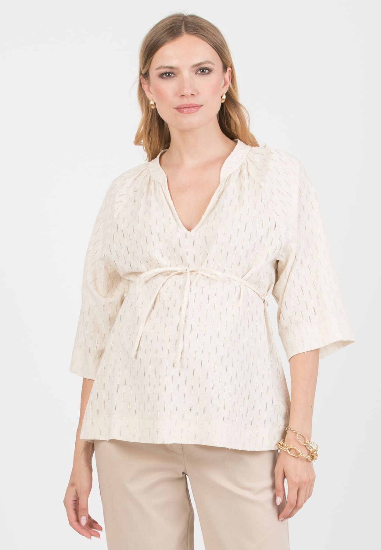 AVA - Maternity Sangallo Blouse with Adjustable Tie (Natural, XS)