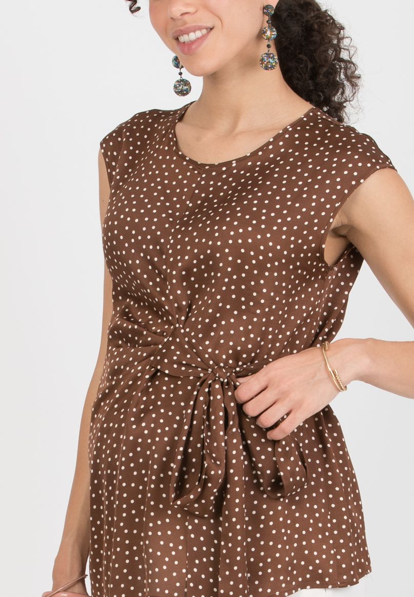 VERONICA M - Maternity Viscose Polka Dot Blouse with Adjustable Tie (Marrone)