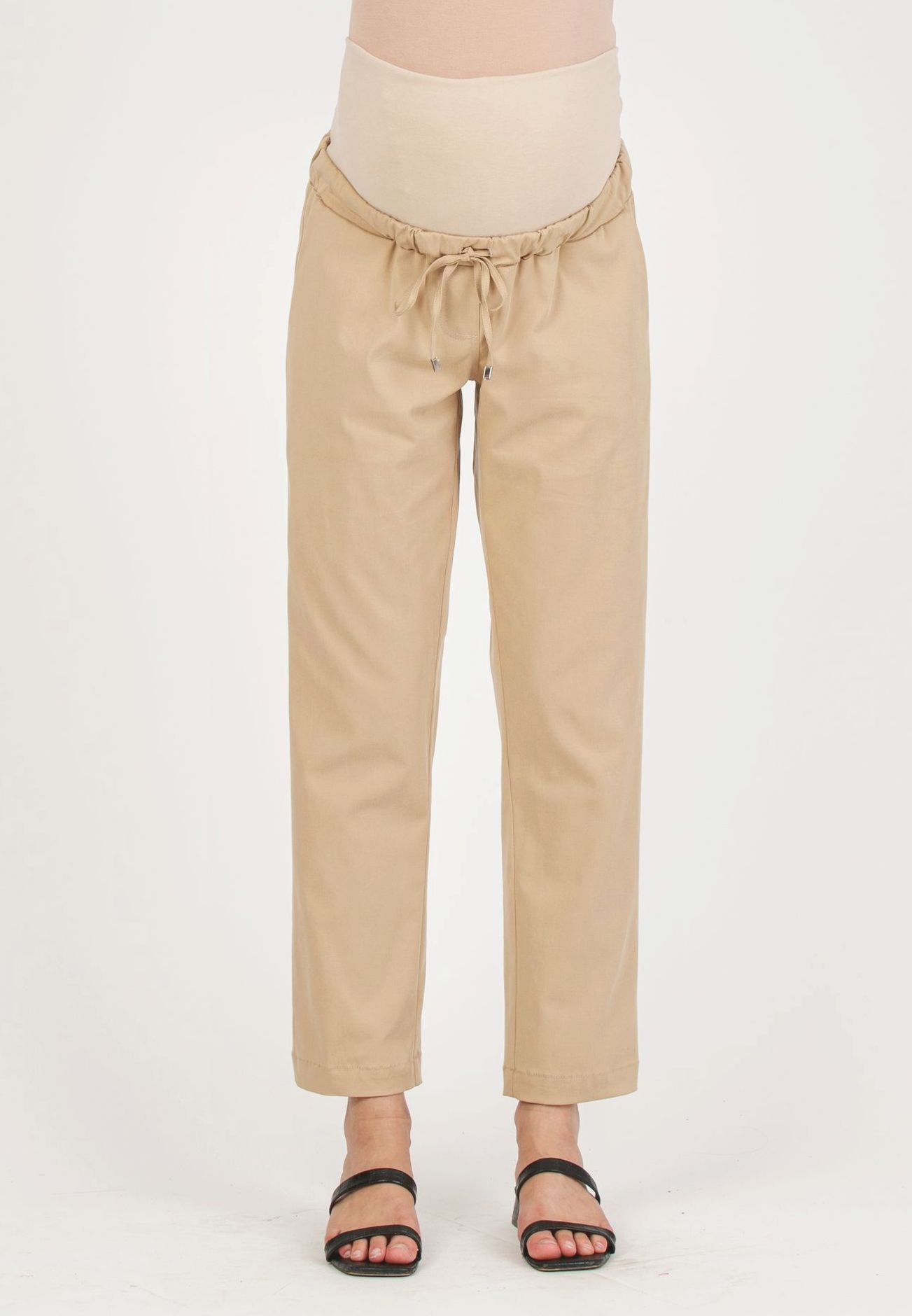 STEPH - Pantalone Premaman in Morbida Gabardina di Tencel (Beige, XS)