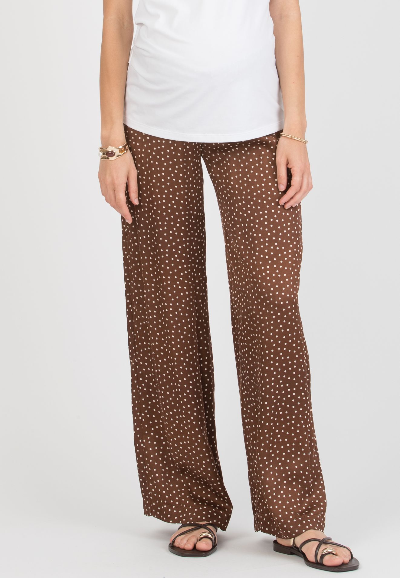 GUENDALINA LG - Maternity Palazzo Trousers in Printed Viscose Satin (Marrone)