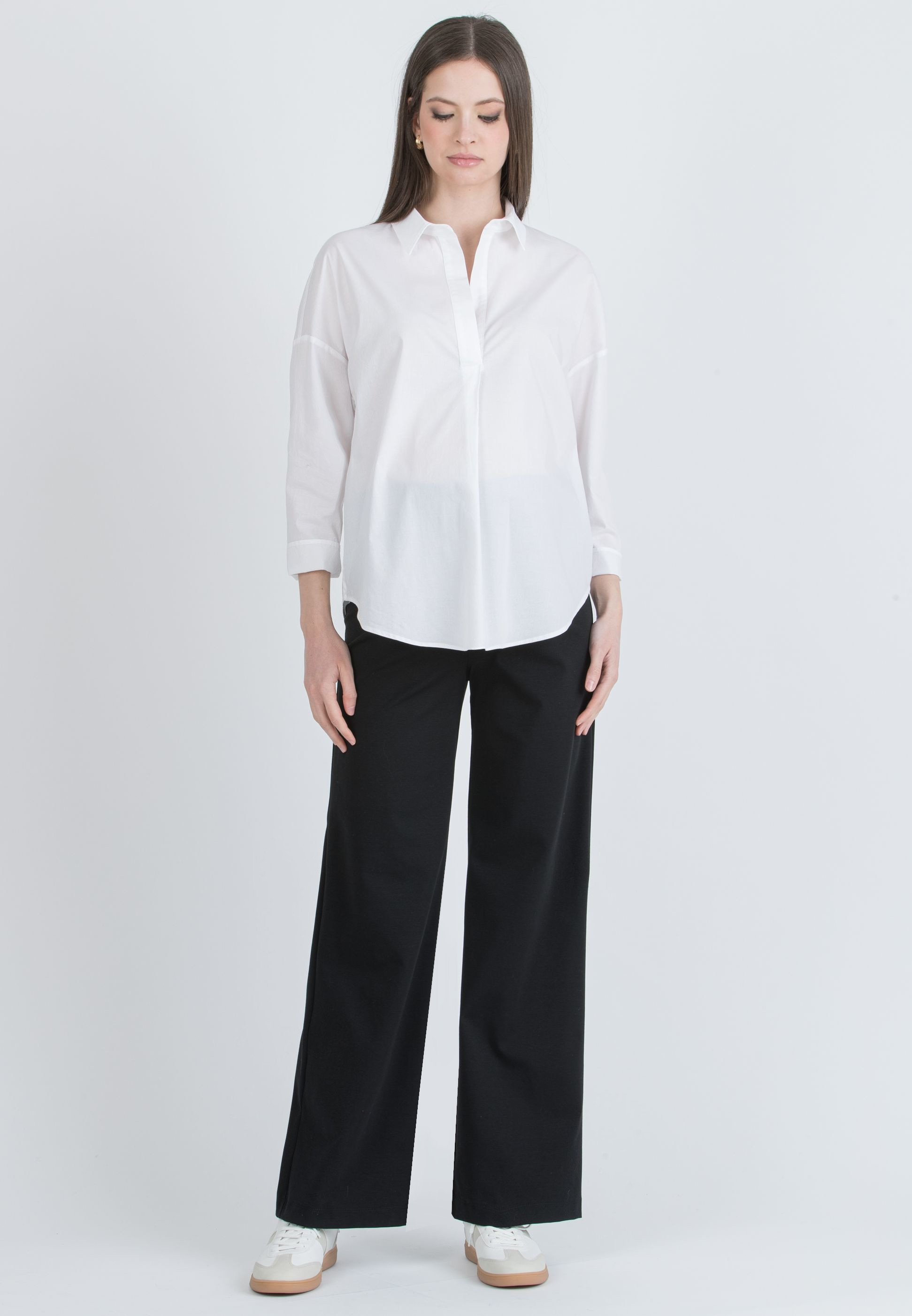 KIMBERLY - Palazzo Maternity Trousers in Summer Cotton Ponte Fabric (Black, XS)