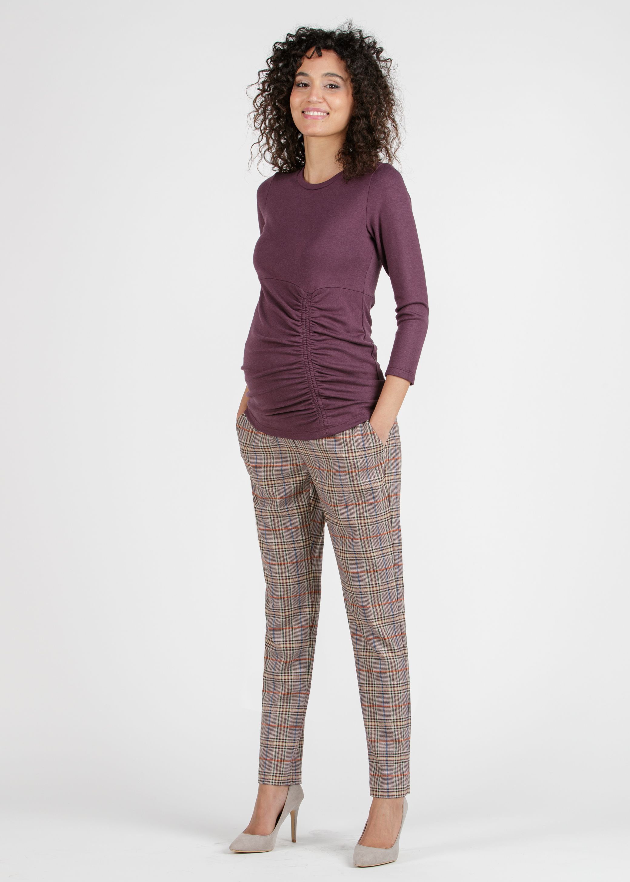 DALILA M - Maternity T-shirt with Side Curl (Plum, XS)