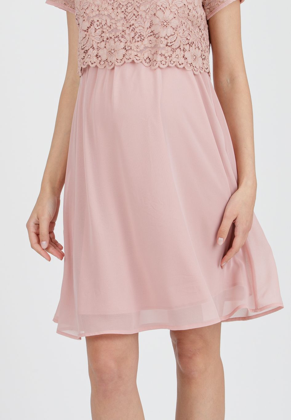 ELEONORA M/M GRS - Maternity & Nursing Dress in Lace and Recycled Chiffon (Cipria)
