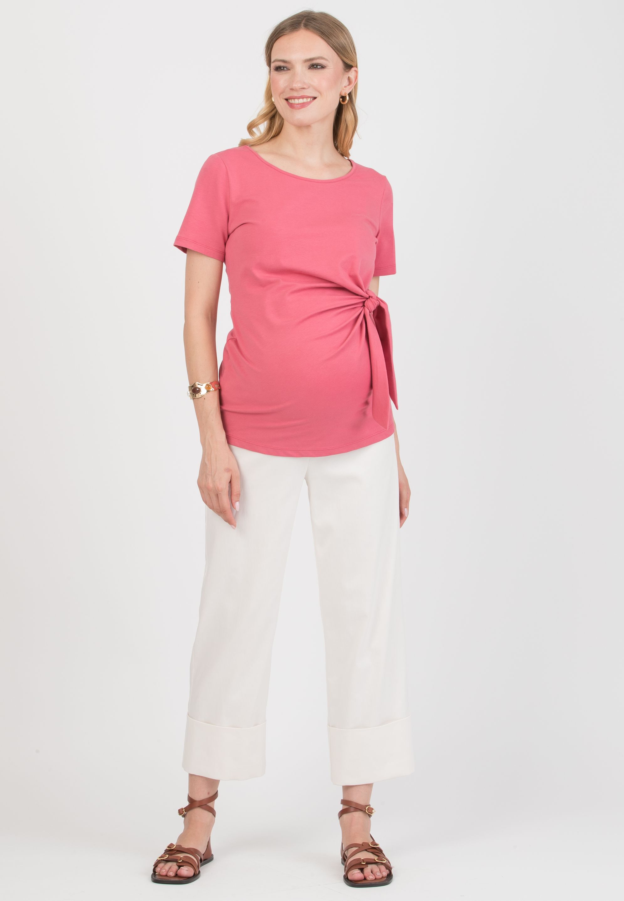 MORGAN – Maternity Trousers in Lyocell with Turn-Up Hem (Avorio)