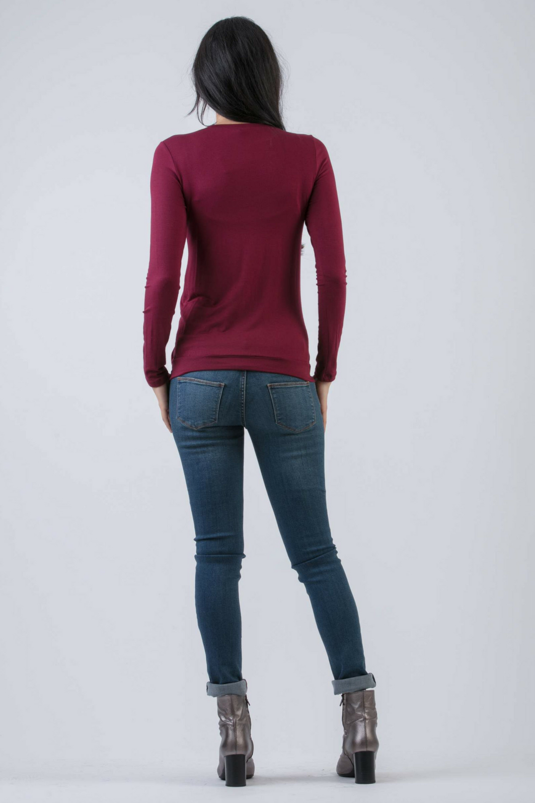 Long Sleeve Maternity & Nursing Top with Front Drapery (Plum, XS)