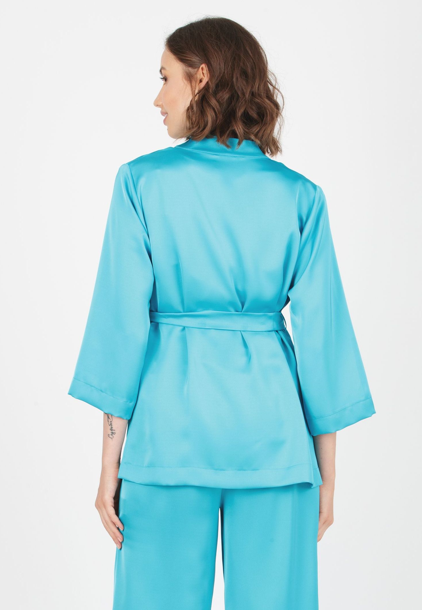 DALIA - Maternity Satin Kimono (Turchese)