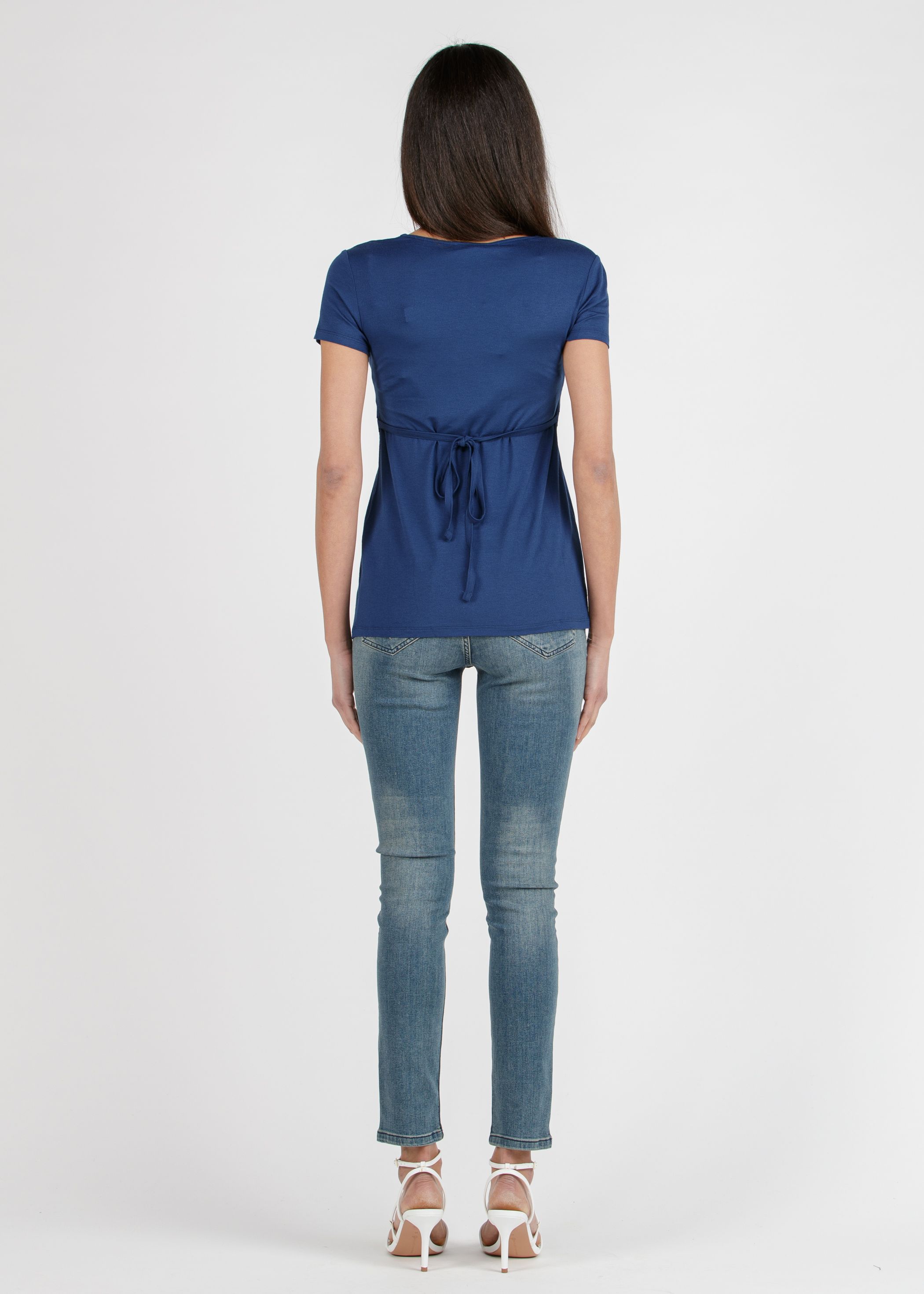 MARGHERITA - Maternity and Nursing Crossover T-shirt with String (Blue, XS)