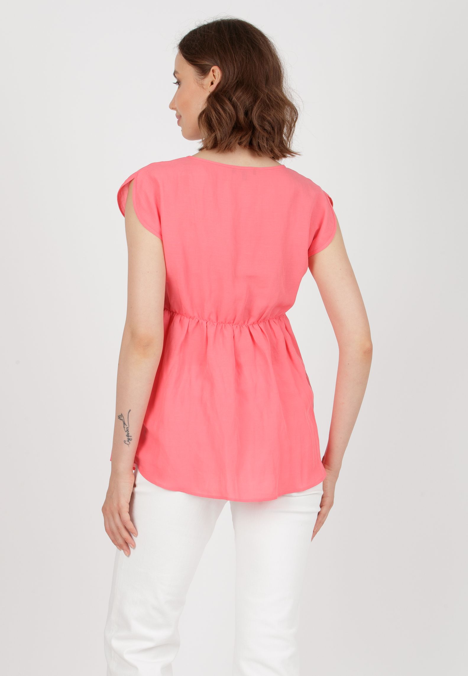 ANAIS - Casacca Premaman Manica Petalo in Lino (Corallo, XS)
