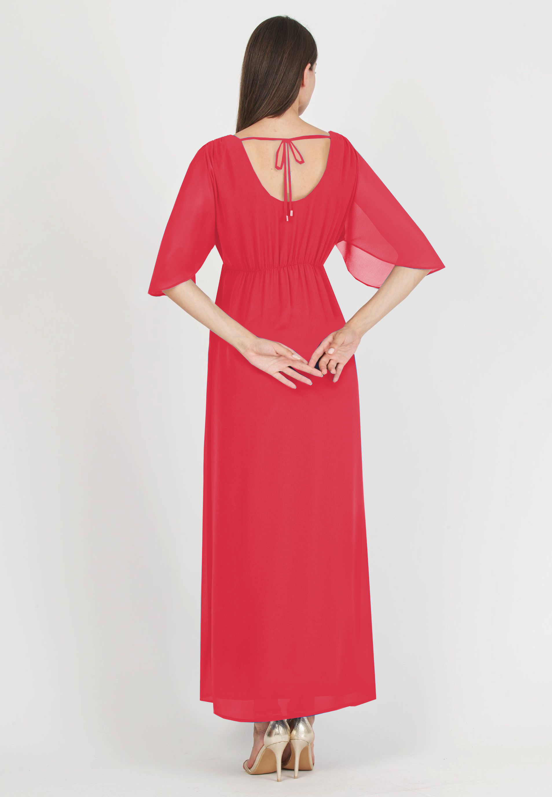 VALENTINA - Abito Lungo Premaman a Kimono con Scollo sul Retro (Rosso, XS)