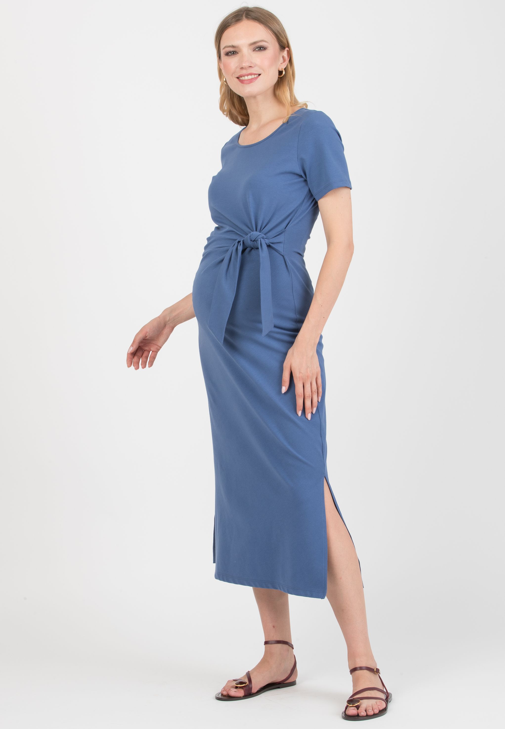 KAREN - Maternity Cotton Dress with Side Knot (Denim)