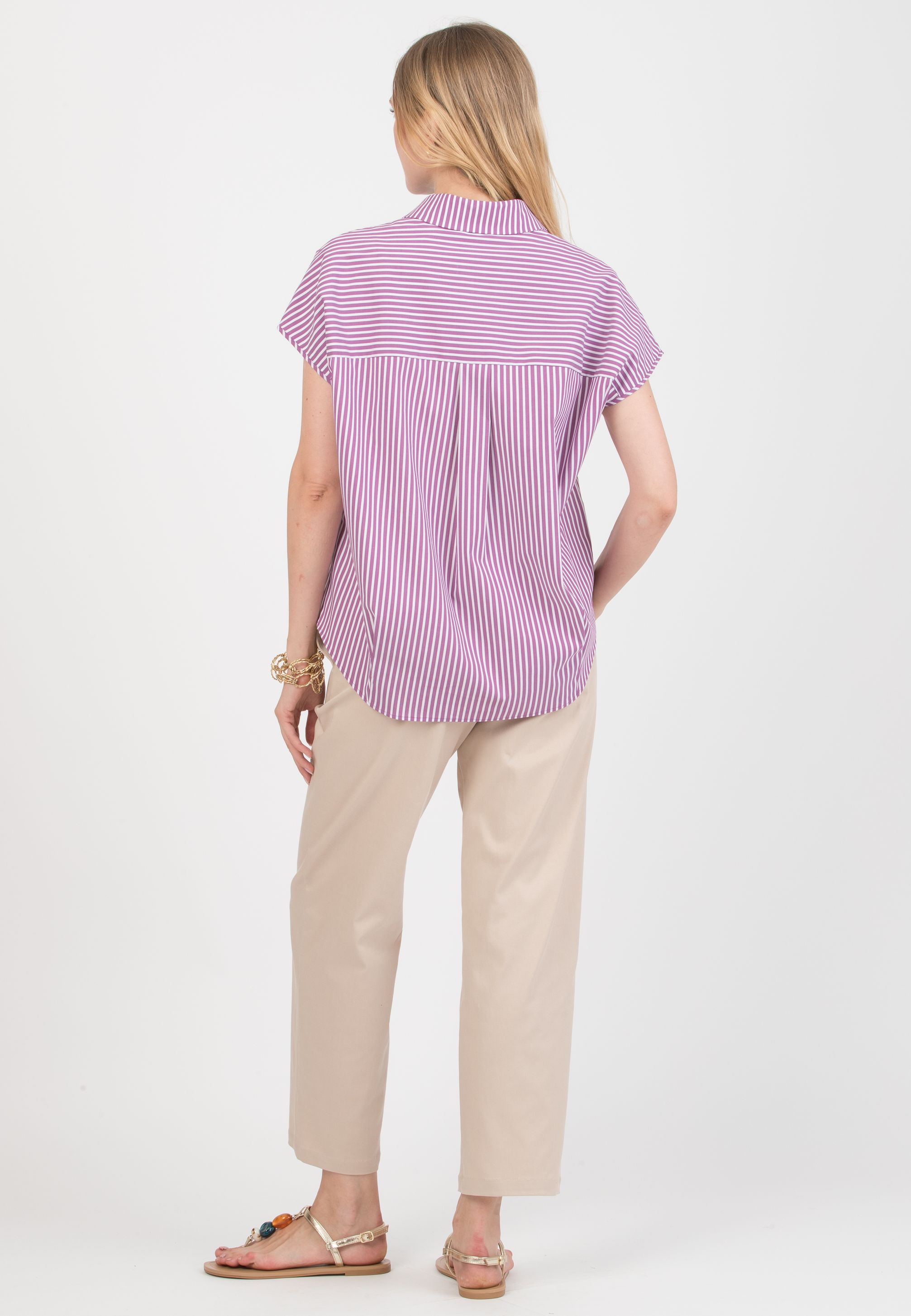 OLIVIA M/M – Oversized Maternity Shirt in Striped Cotton Poplin (Viola)