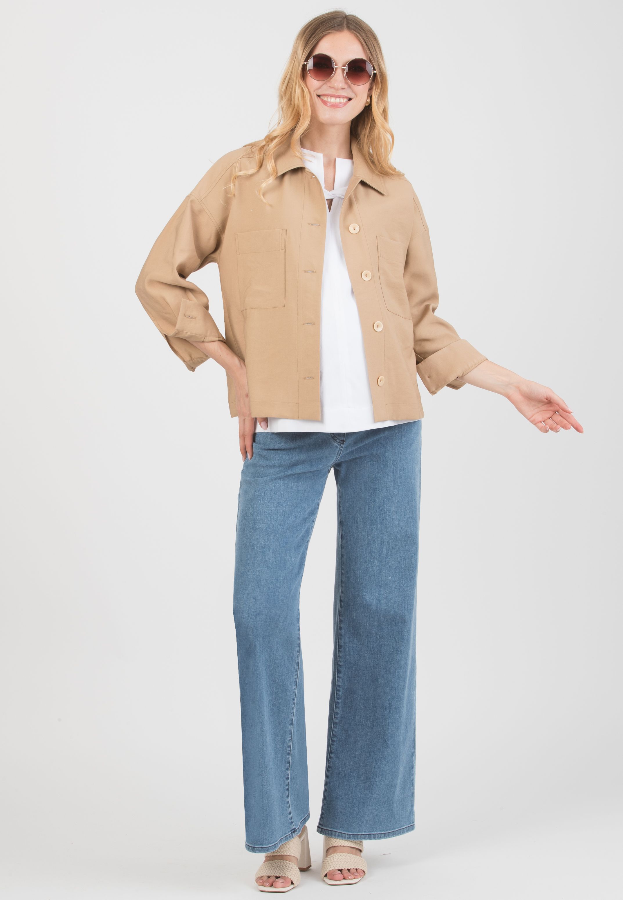 TEODORA – Maternity Poplin Cotton Shirt with Front Knot (White, XS)