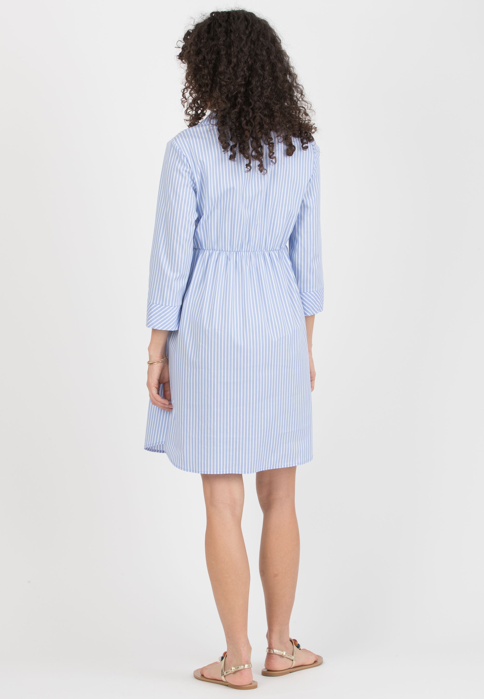 EMANUELA - Abito Premaman & Allattamento in Cotone a Righe con Fascia (Azzurro, XS)