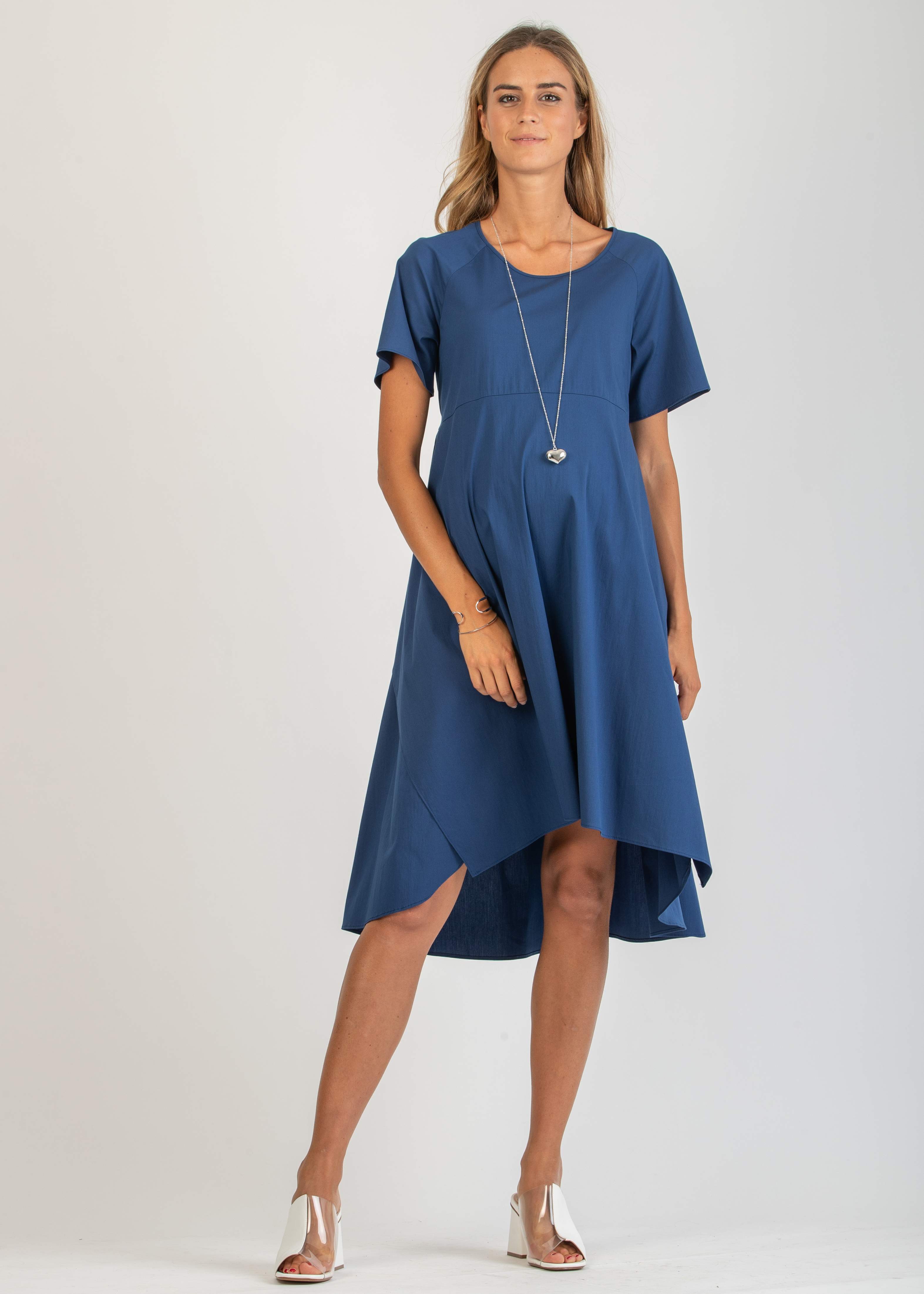 Abito Midi Premaman in Cototne con Cintura e Apertura sul Retro (Blu, XS)