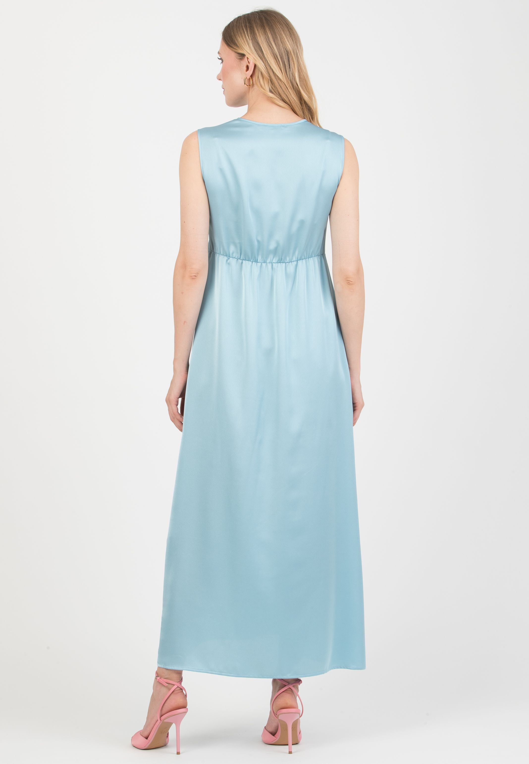 BELEN MAXI - Maxi Abito Premaman & Allattamento in Raso (Azzurro)