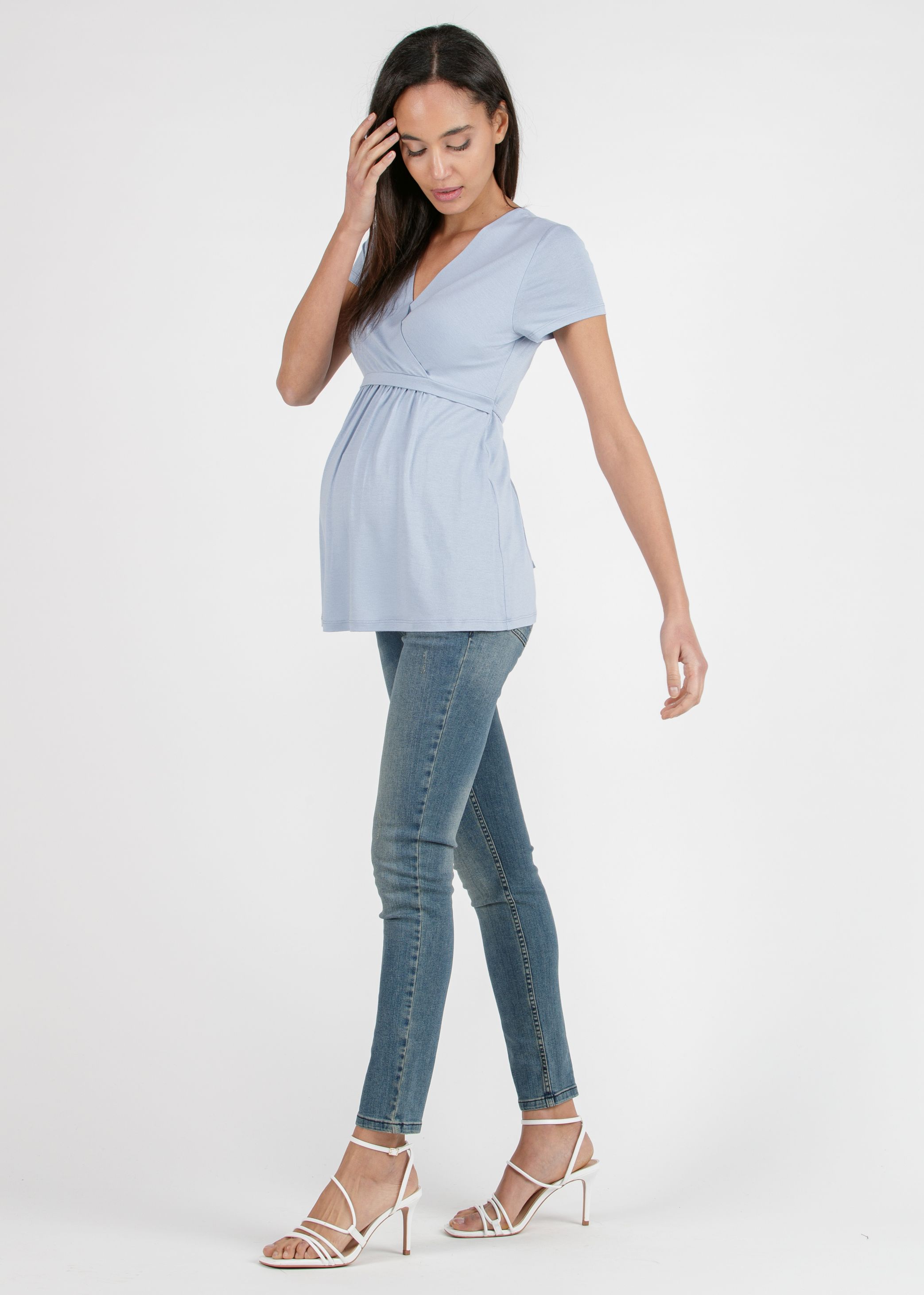 MARGHERITA - Maternity and Nursing Crossover T-shirt with String (Grigio Perla)
