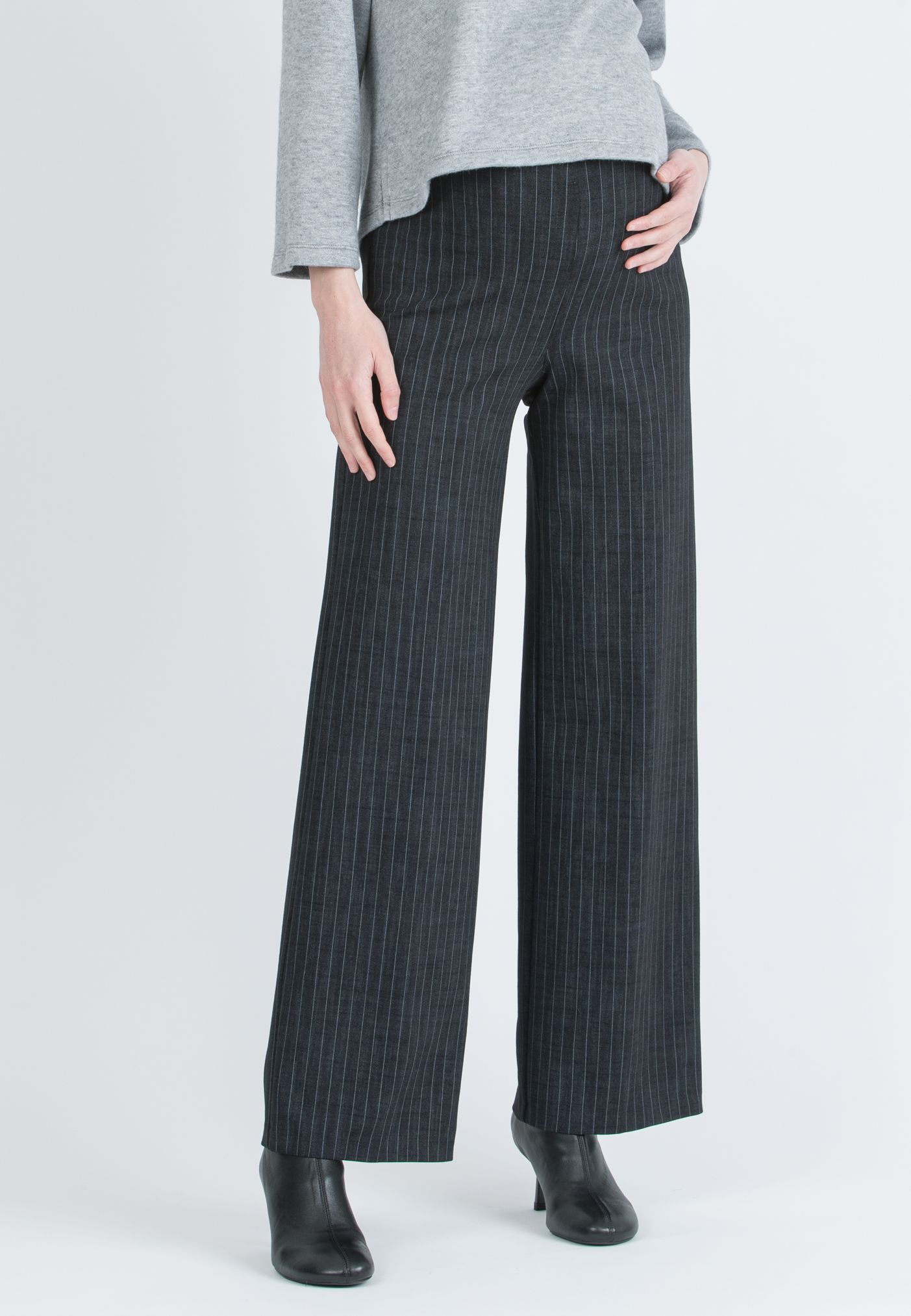 KIMBERLY G - Pantalone Premaman Palazzo in Punto Milano Invernale Gessato (Nero)