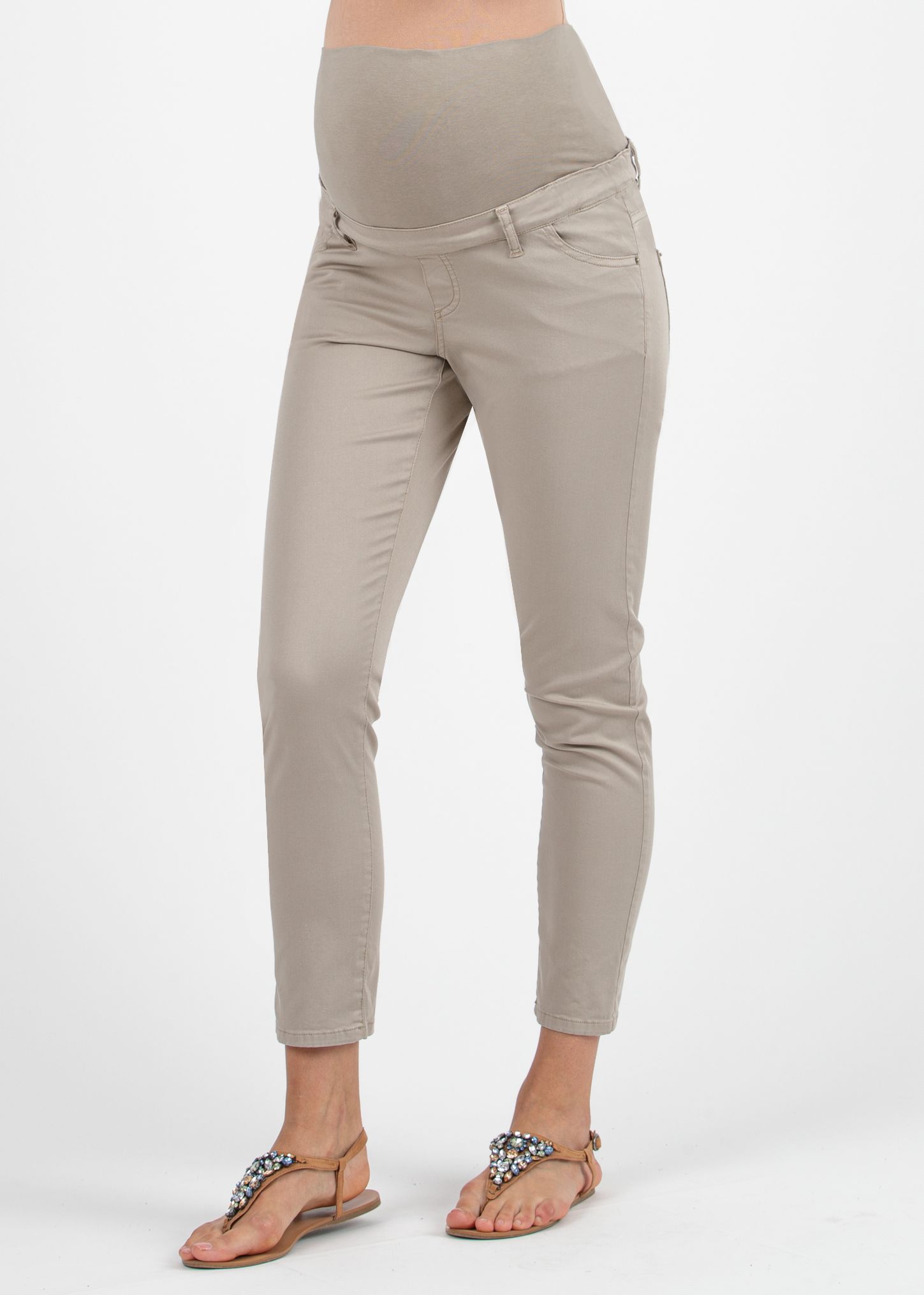 Cropped Mom Fit Slim Maternity Trousers in Gabardine (Beige, XS)