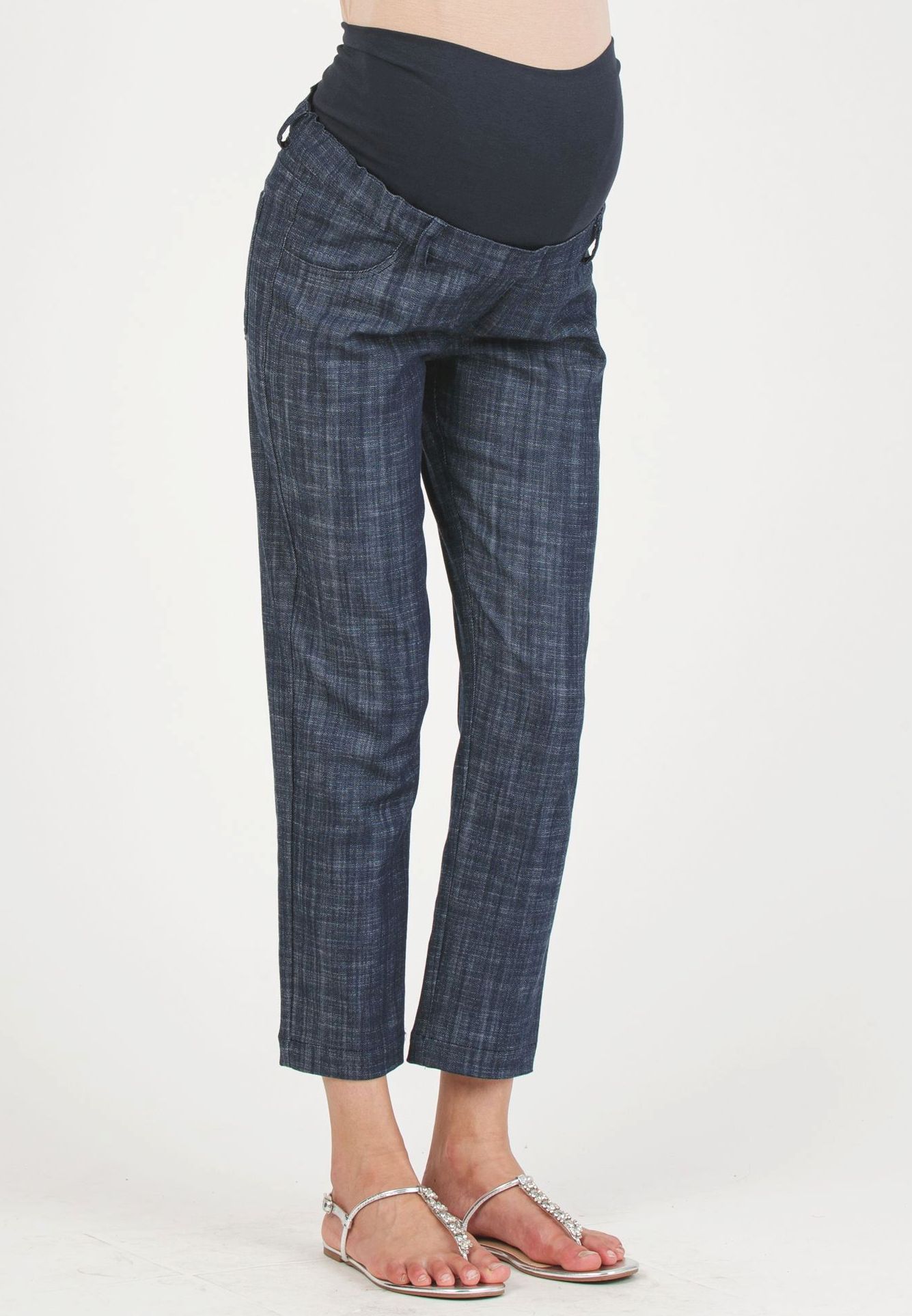 STEPH J - Boyfriend Premaman in Finto Jeans (Blu, XS)