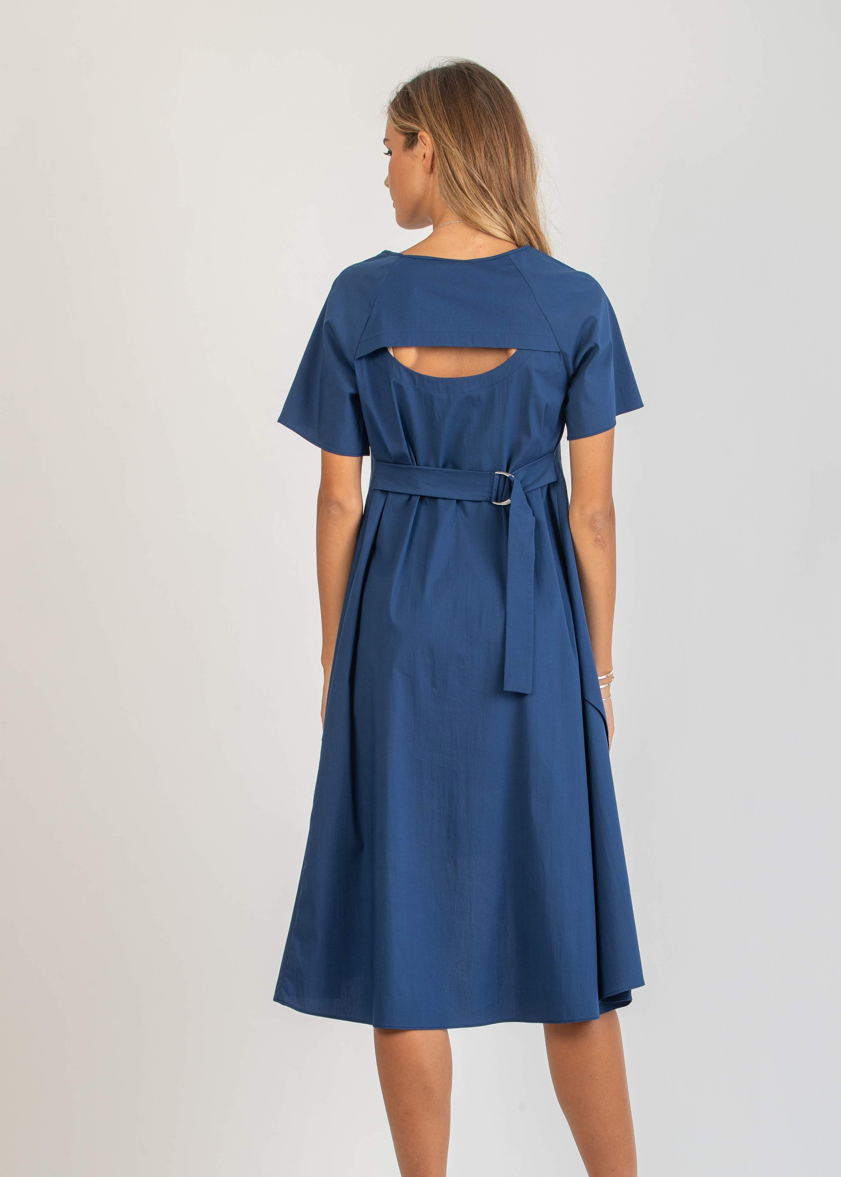 Abito Midi Premaman in Cototne con Cintura e Apertura sul Retro (Blu, XS)