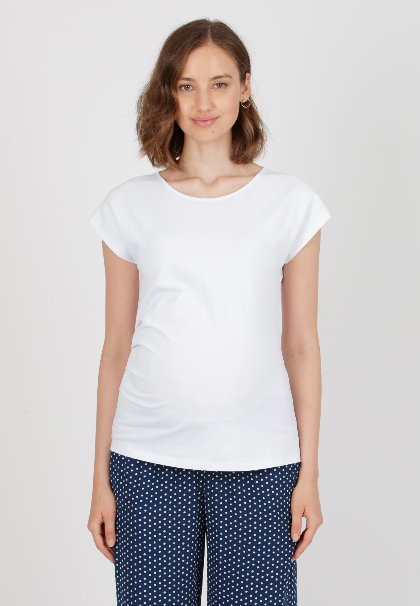 MARZIA - Maternity T-Shirt with Pleats on the Side (Bianco  Ottico)