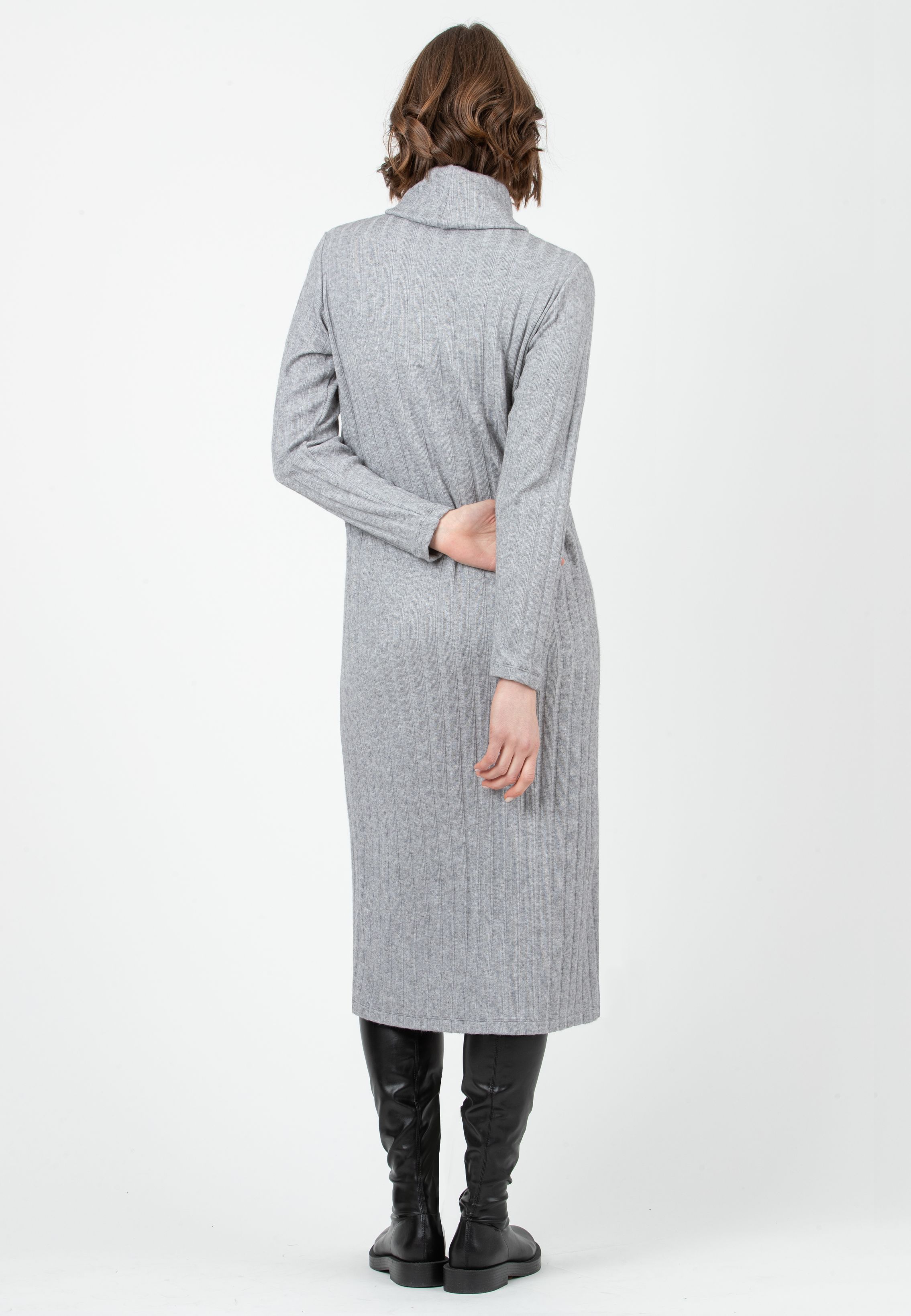 SHEILA MIDI - Abito Midi Premaman in Maglia a Coste Larghe (Grigio Melange)